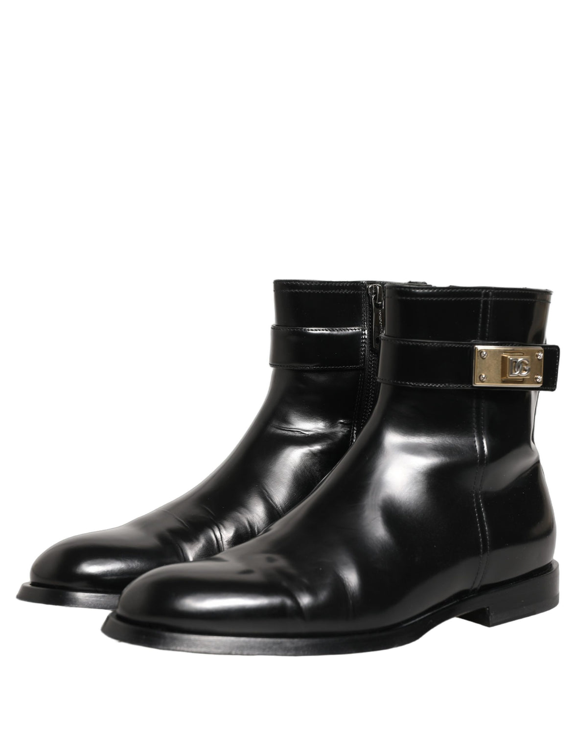 Black Leather Logo Buckle Mid Calf Boots Shoes