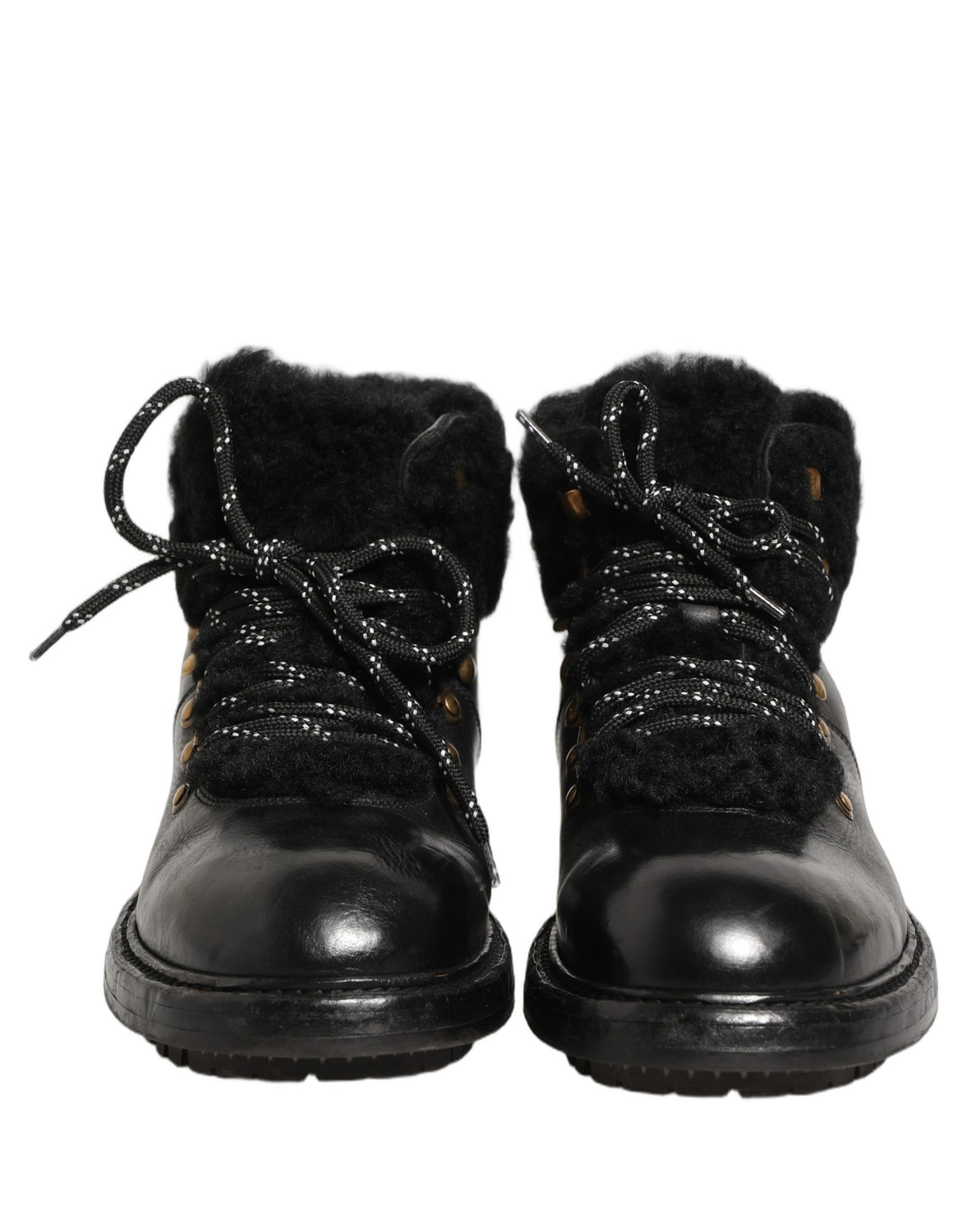 Black Trekking Fur Lace Leather Boots Shoes