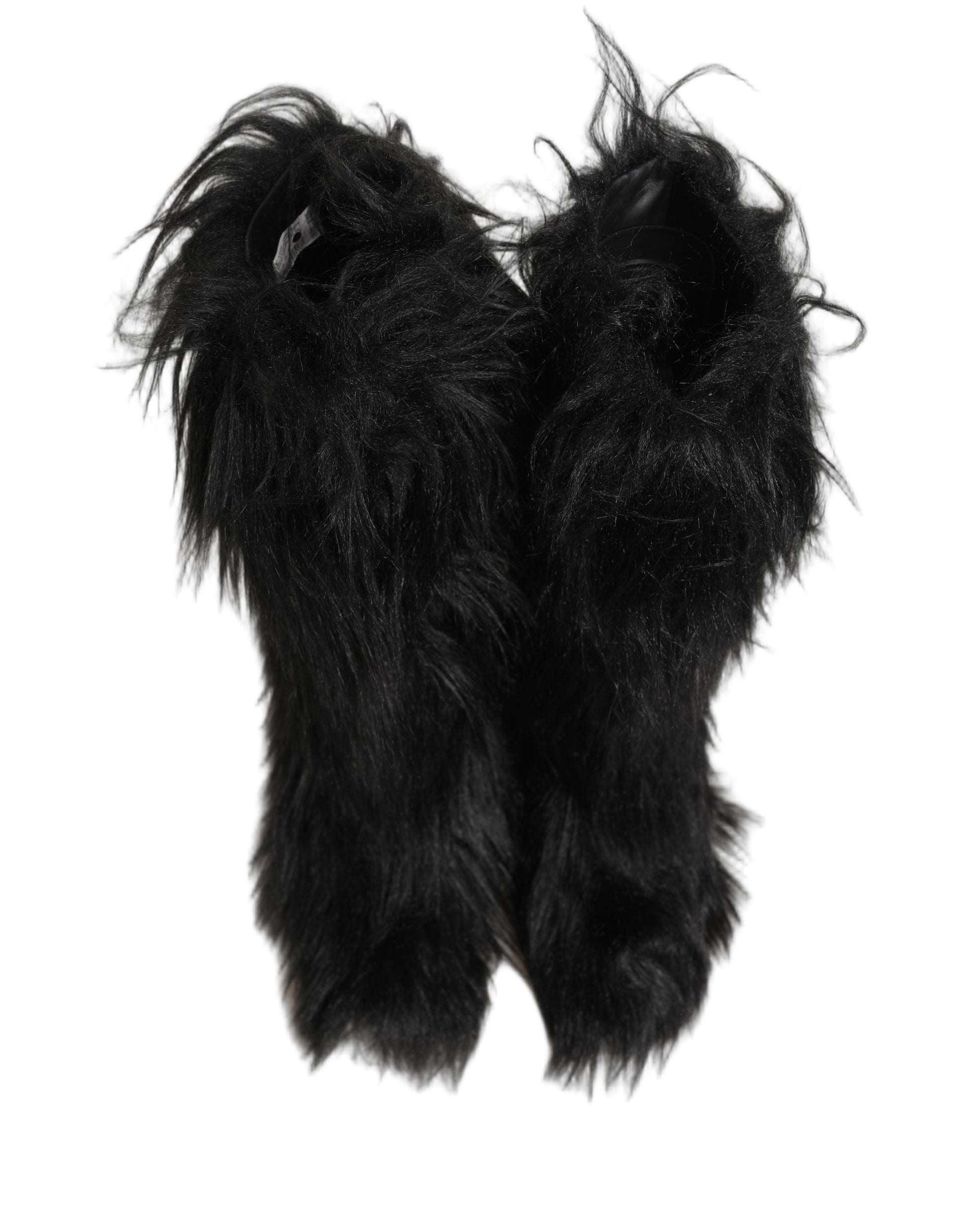 Black Faux Fur Mid Calf Winter Boots Shoes