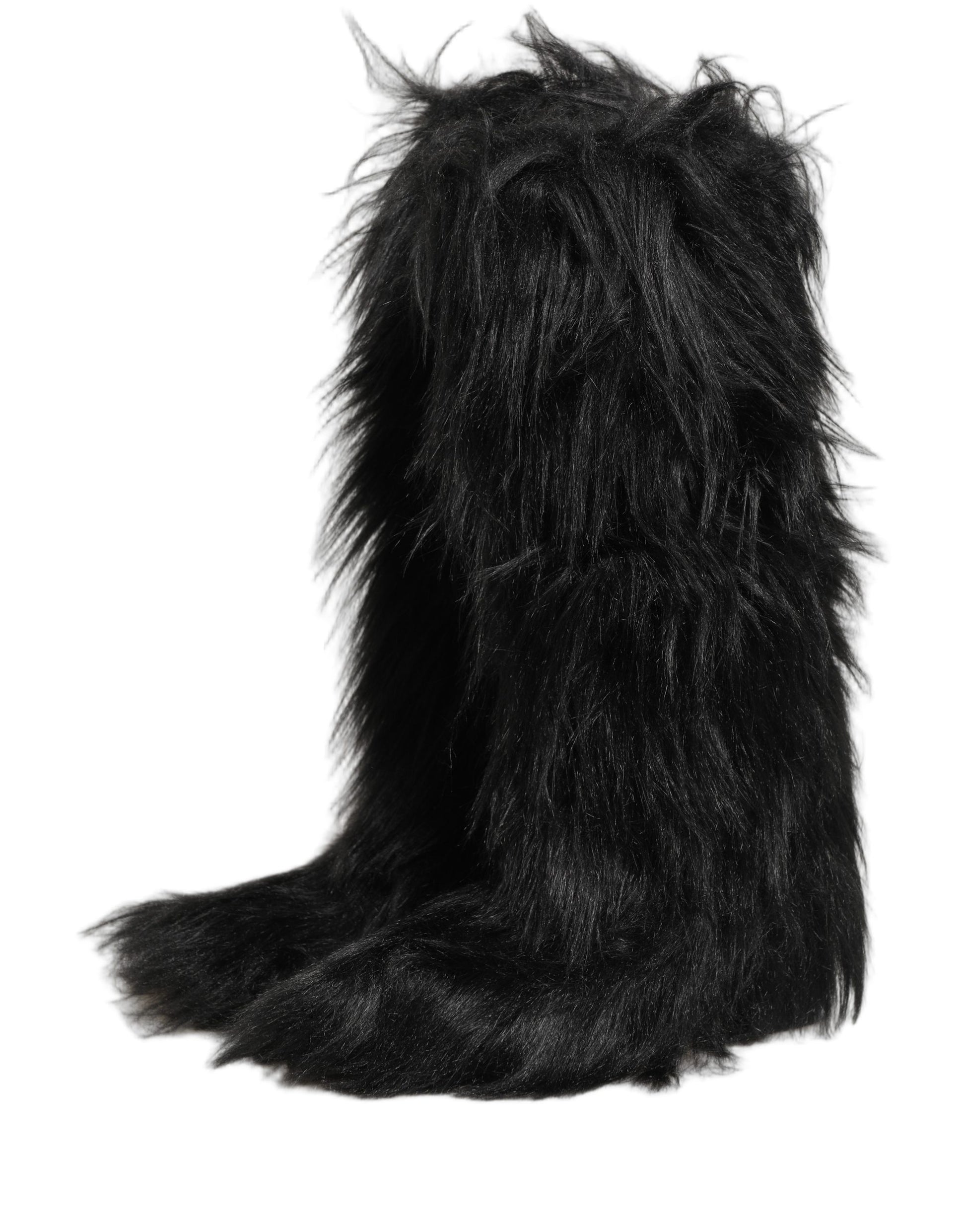 Black Faux Fur Mid Calf Winter Boots Shoes