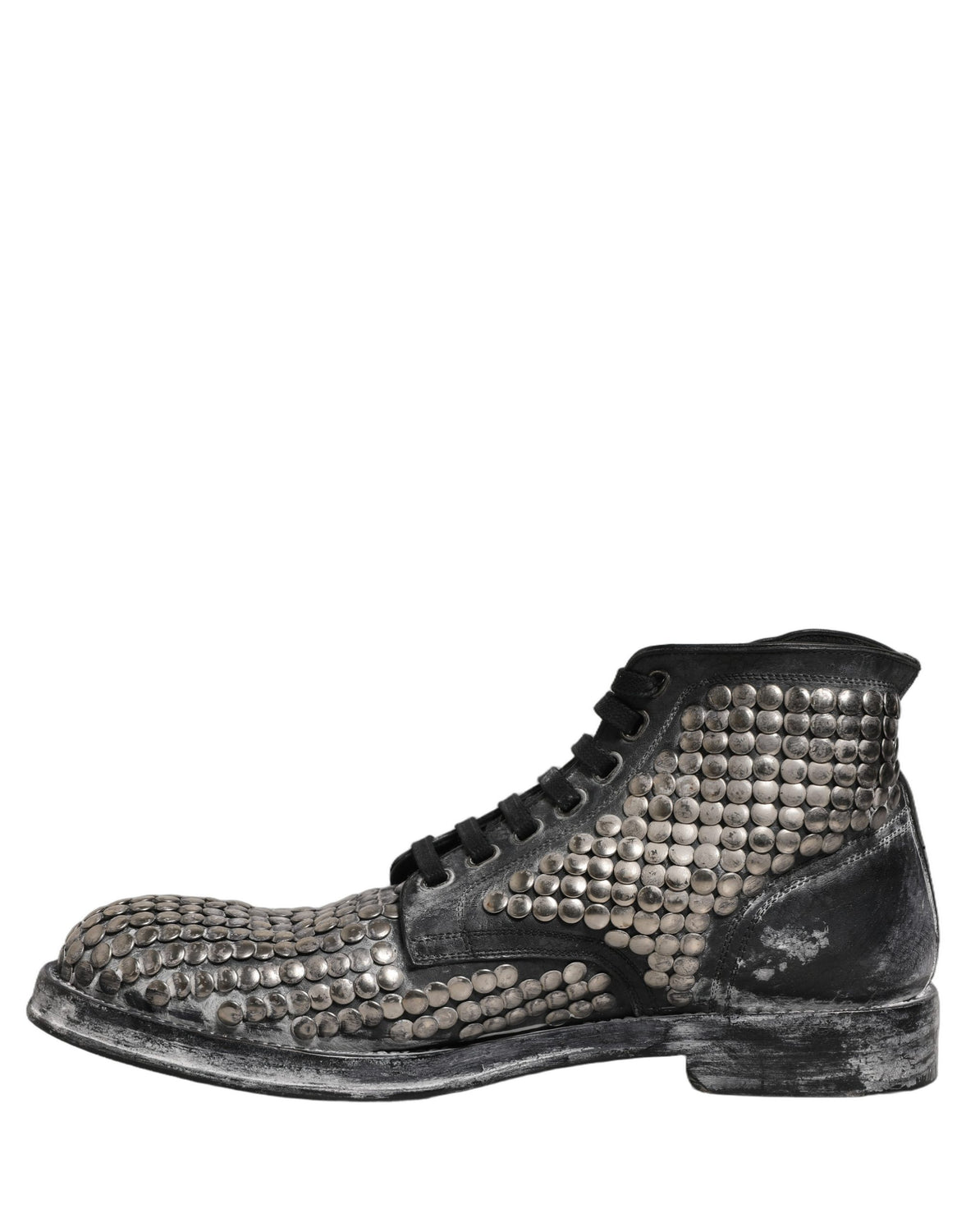 Black Leather Runway Studs Ankle Boots Shoes