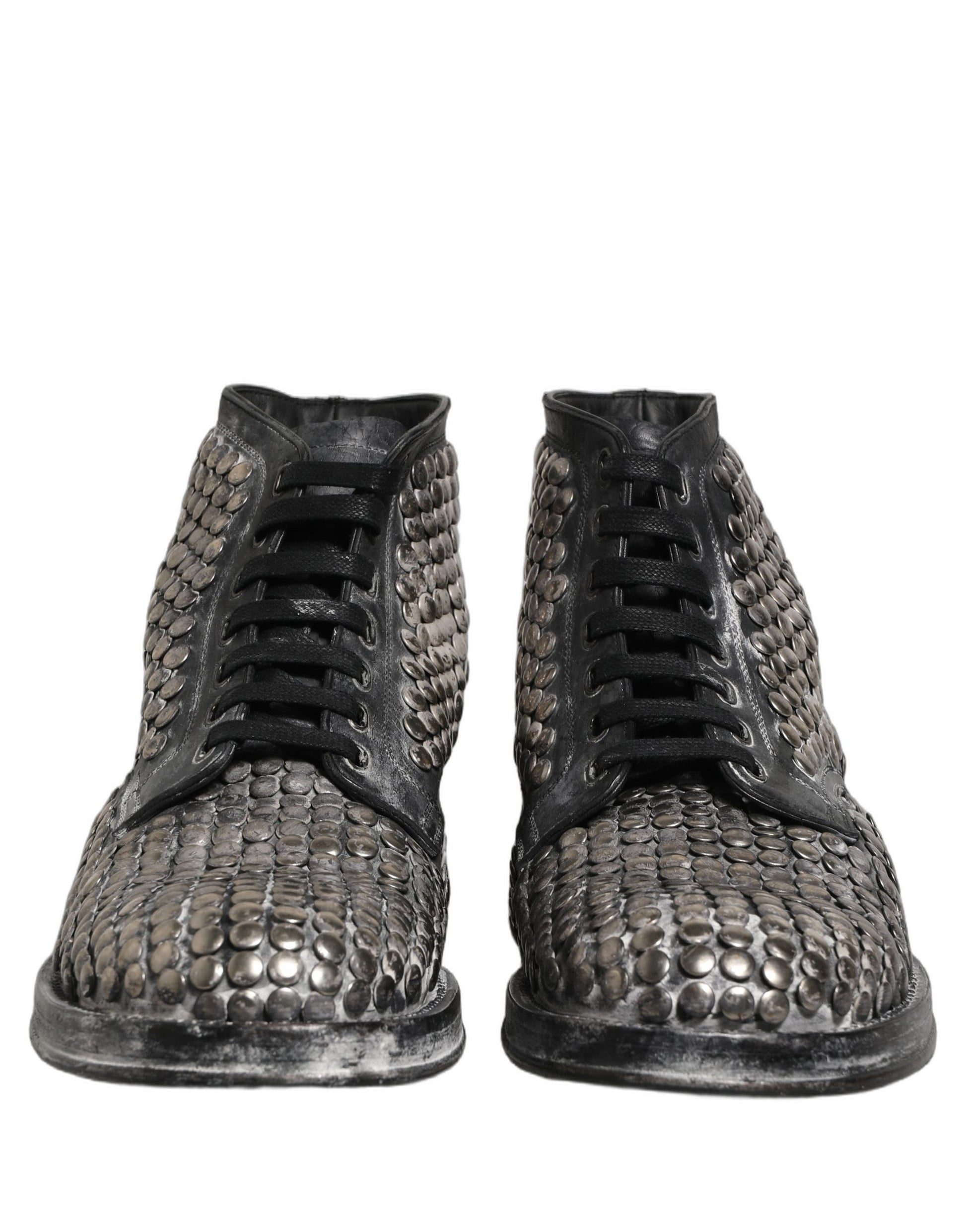 Black Leather Runway Studs Ankle Boots Shoes