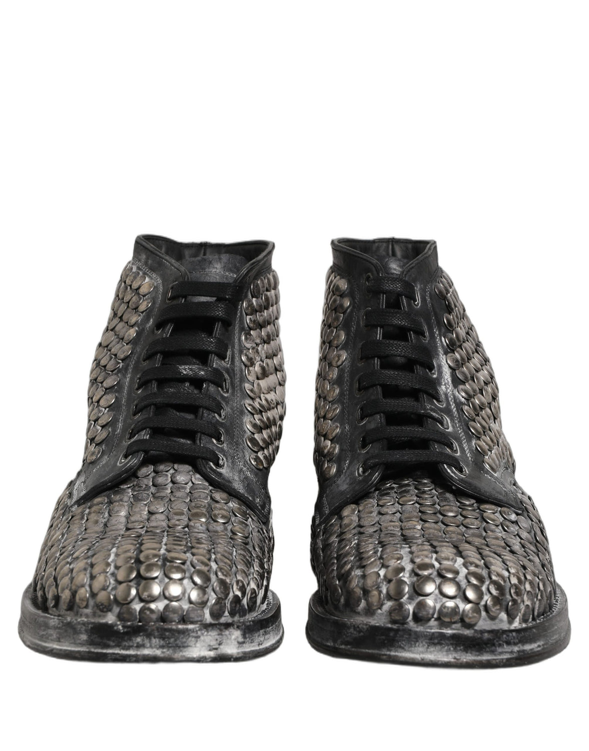 Black Leather Runway Studs Ankle Boots Shoes