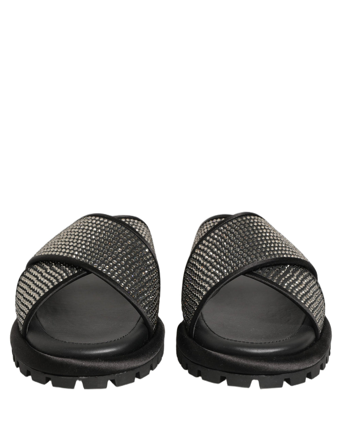 Black Strass Criss Cross Slide Sandals Shoes