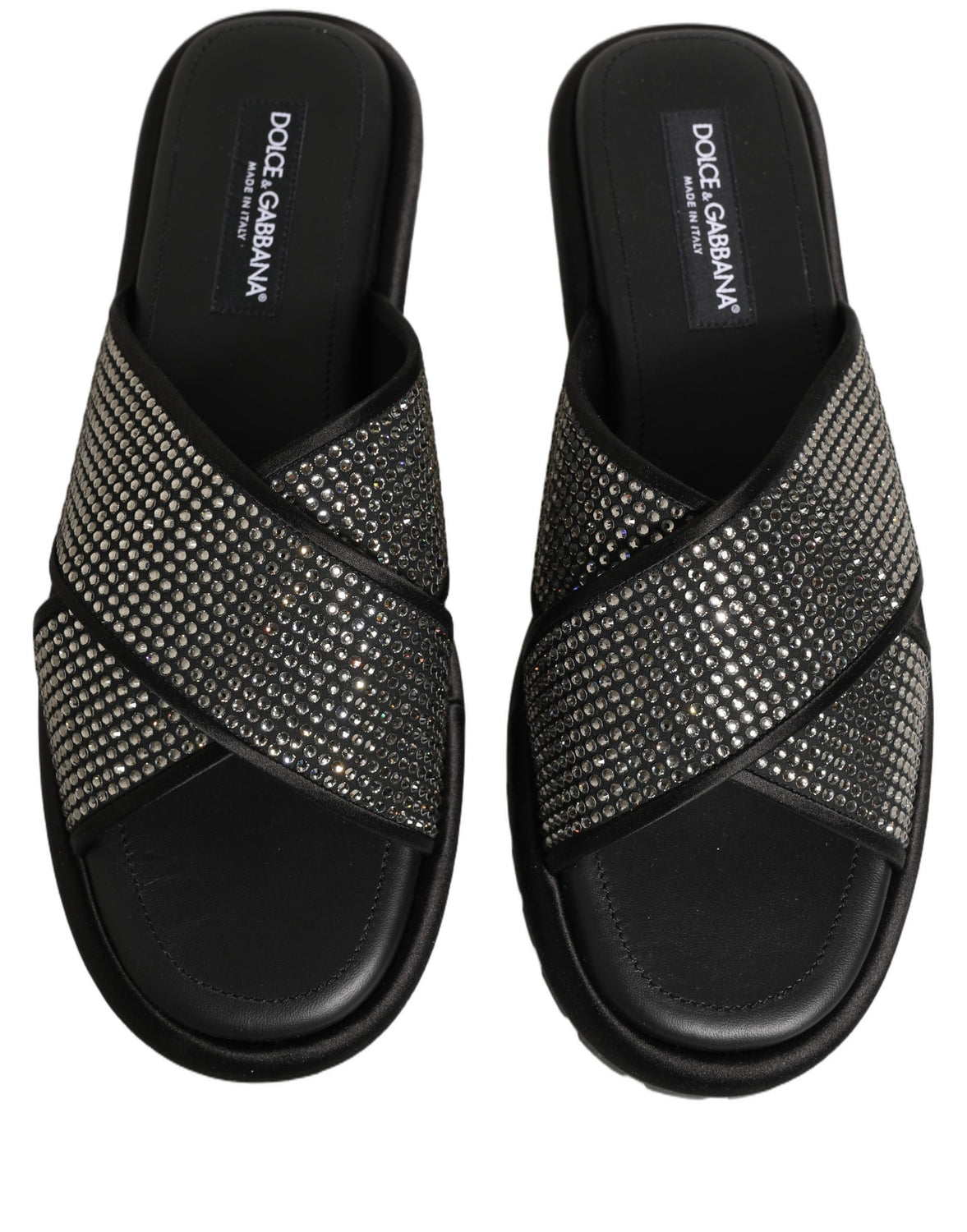 Black Strass Criss Cross Slide Sandals Shoes