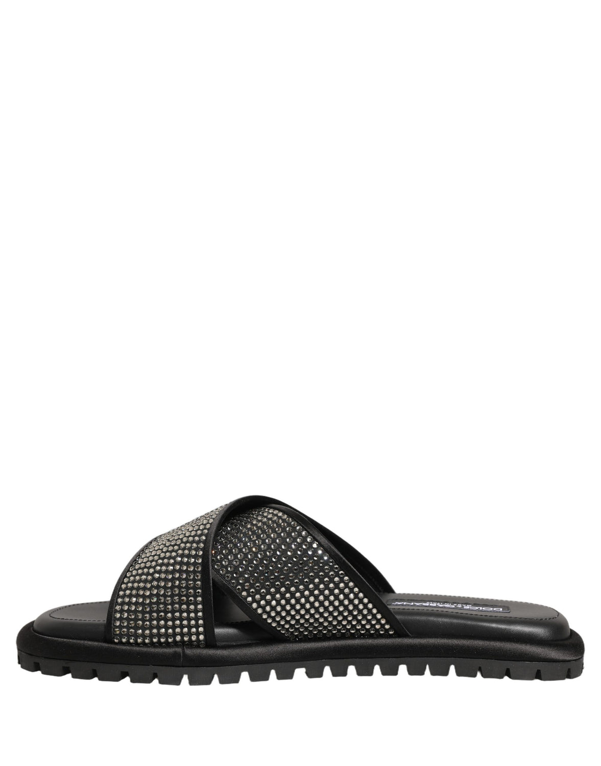 Black Strass Criss Cross Slide Sandals Shoes