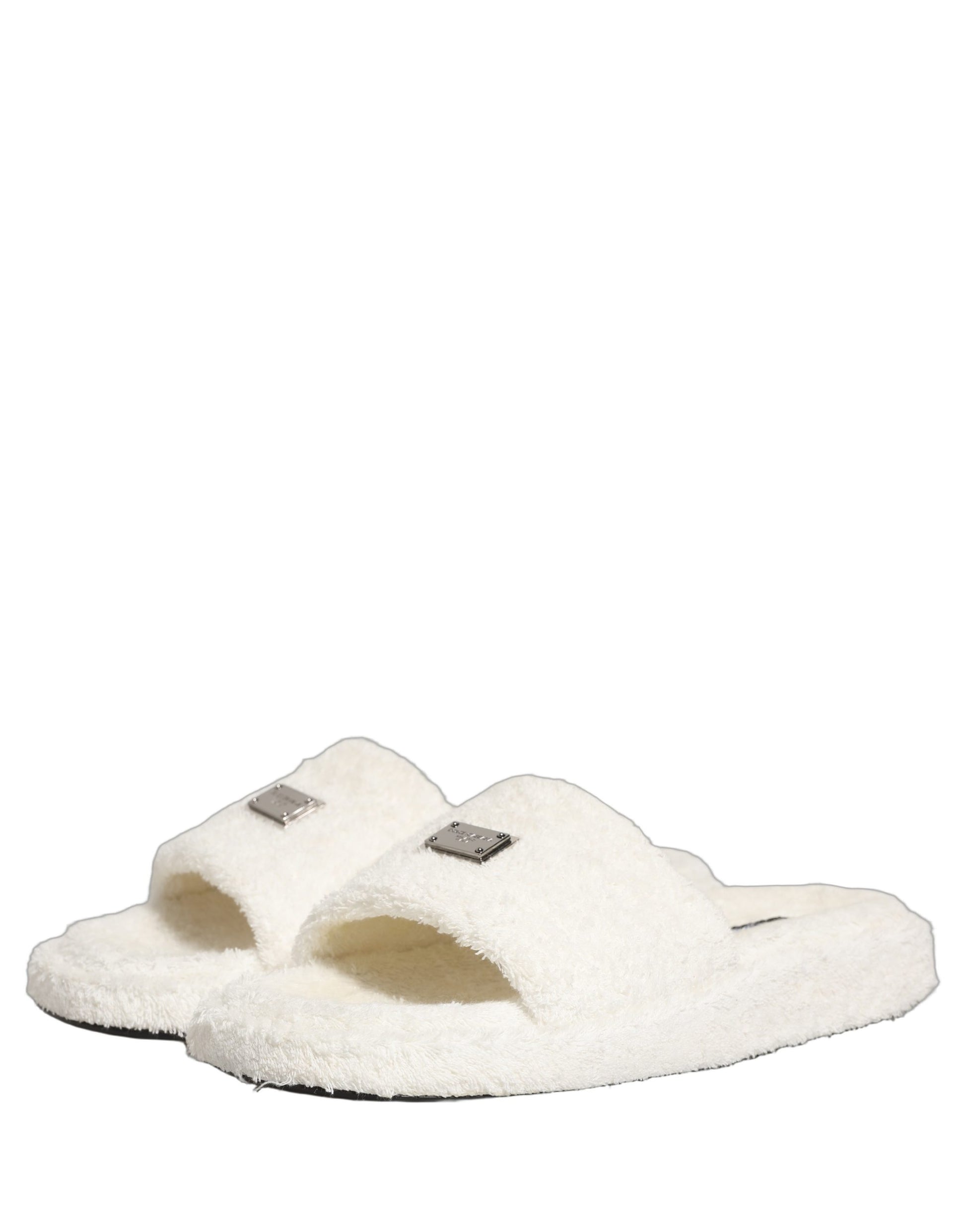 White Faux Fur Flats Men Slides Sandals Shoes