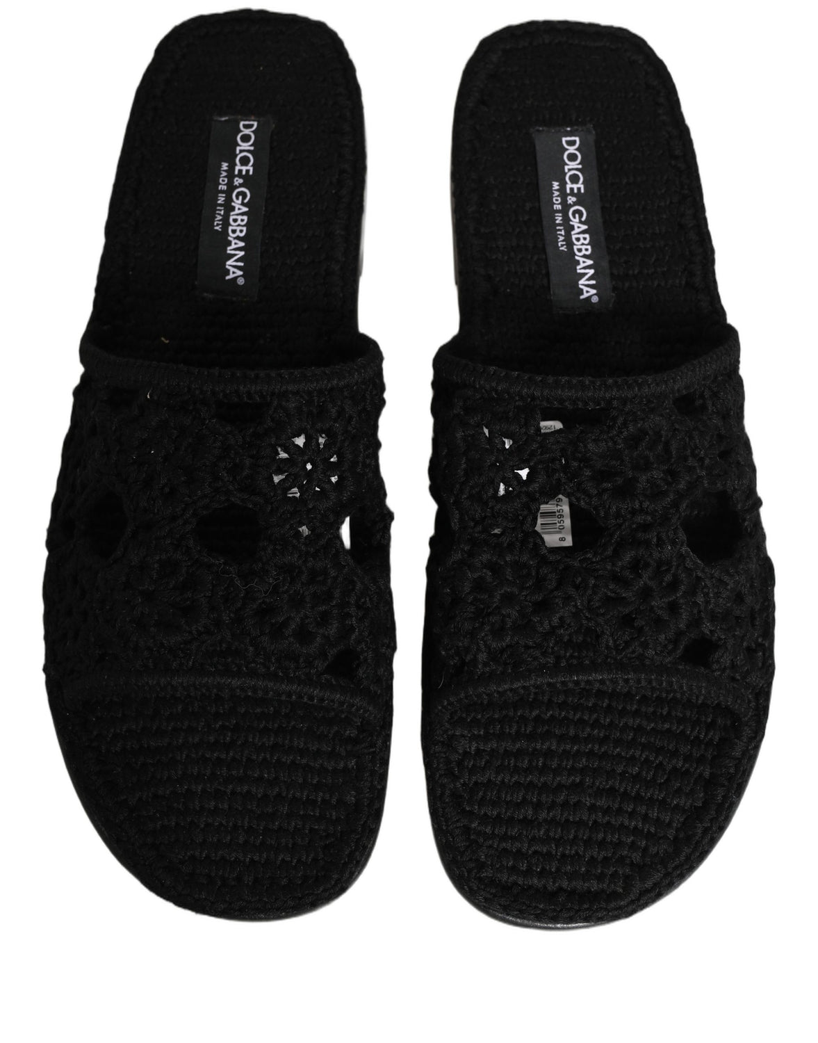 Black Fabric Woven Slides Sandals Flats Shoes