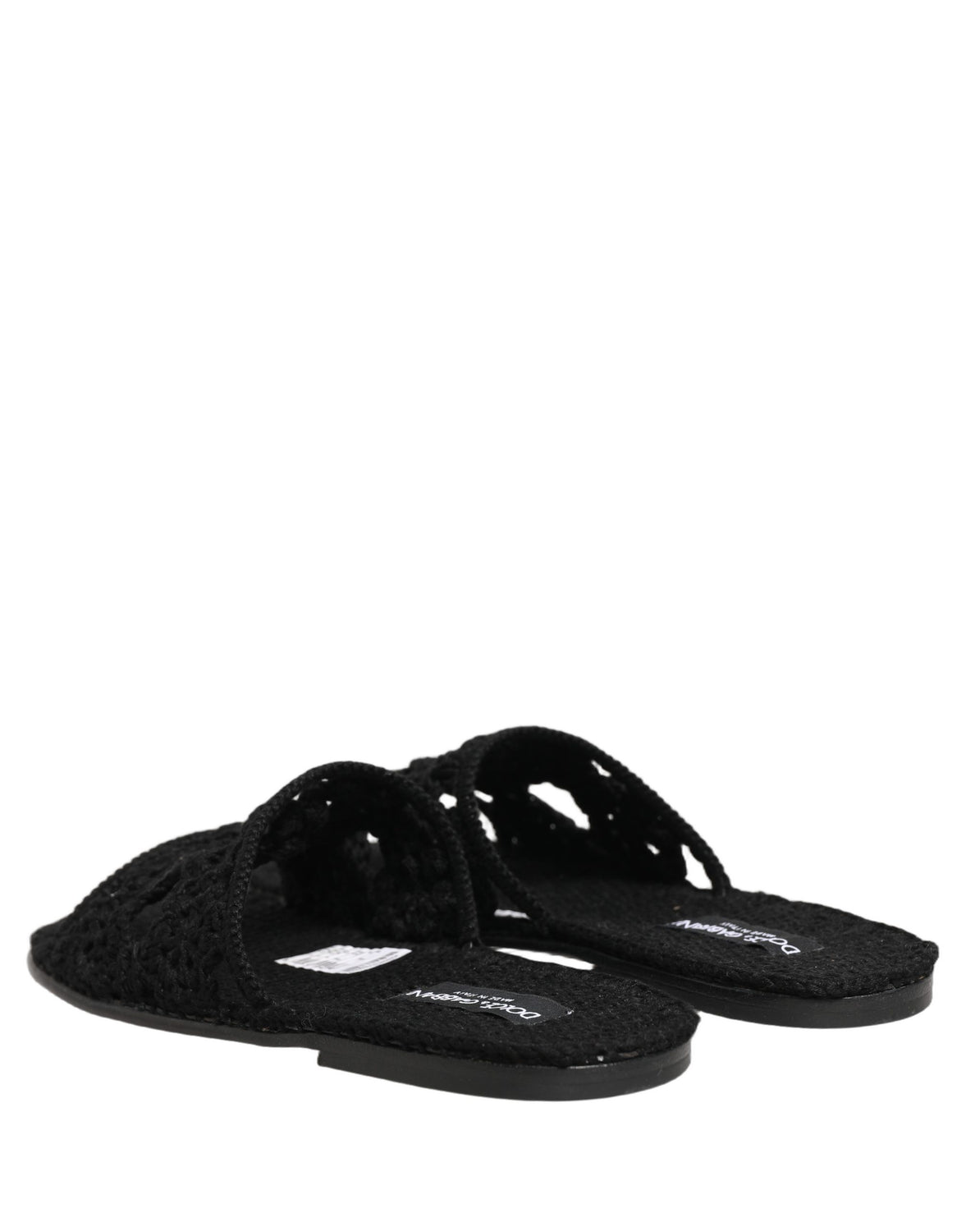 Black Fabric Woven Slides Sandals Flats Shoes