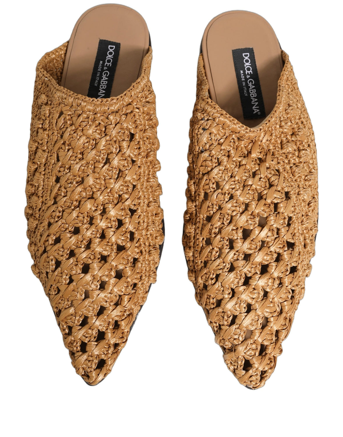 Beige Woven Straw Slides Sandals Flats Shoes