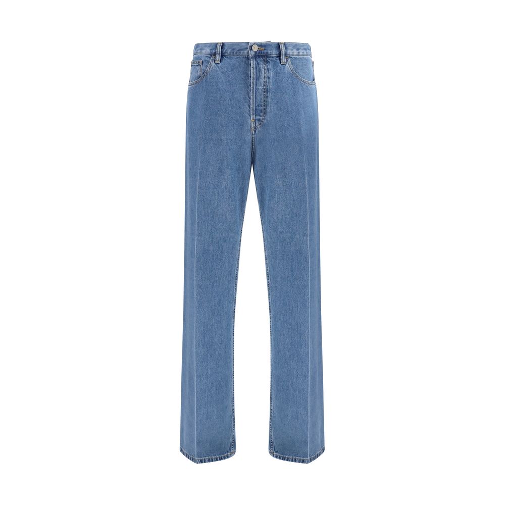 Blue Cotton Straight-Leg Jeans