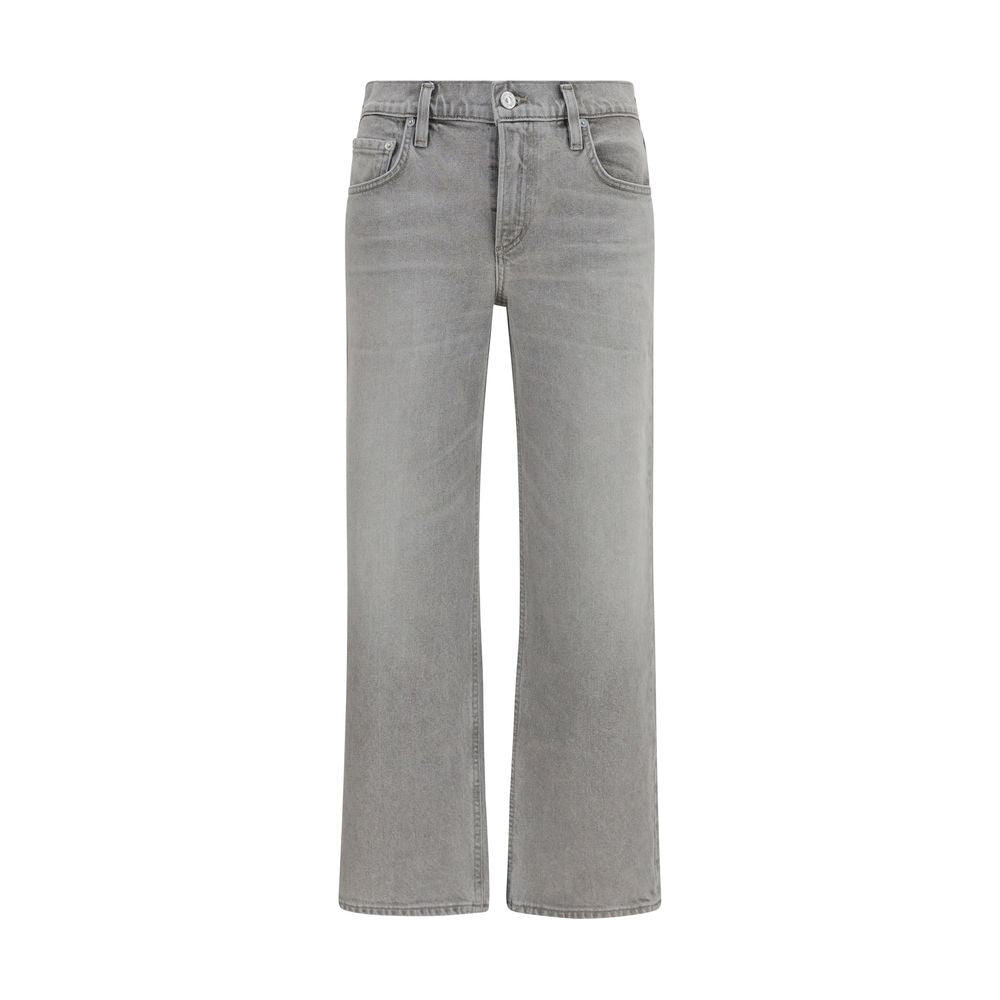 Gray Cotton Straight-Leg Jeans