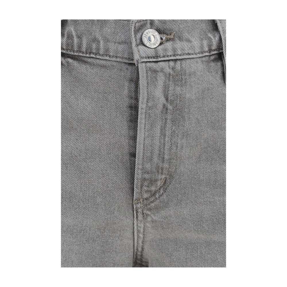 Gray Cotton Straight-Leg Jeans