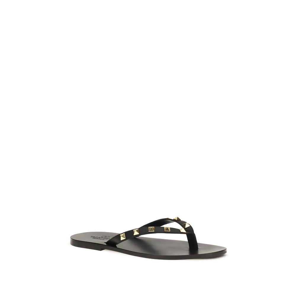 Black Calf Leather Bos Taurus Flip-Flop Sandals