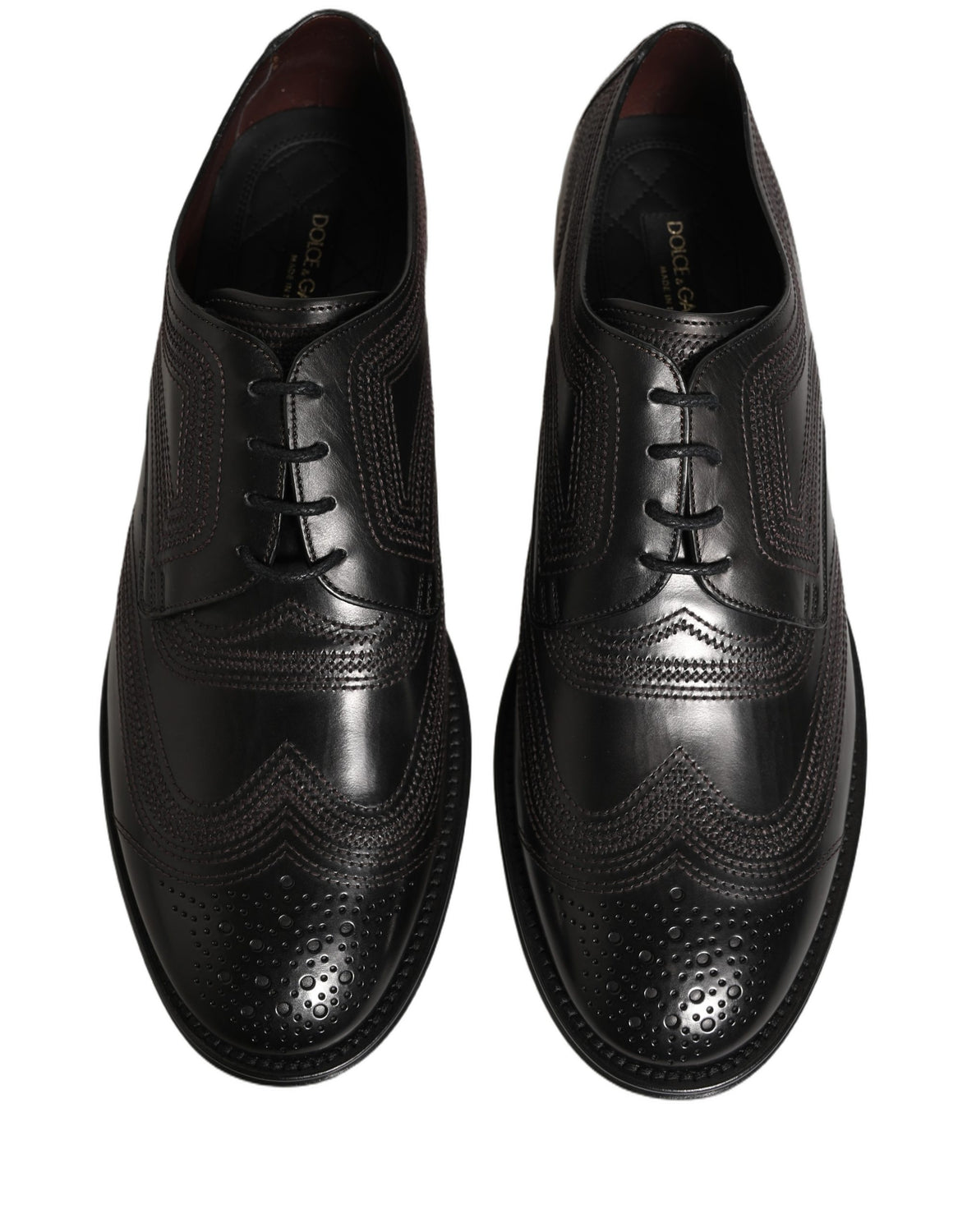 Black Embroidered Leather Derby Dress Shoes
