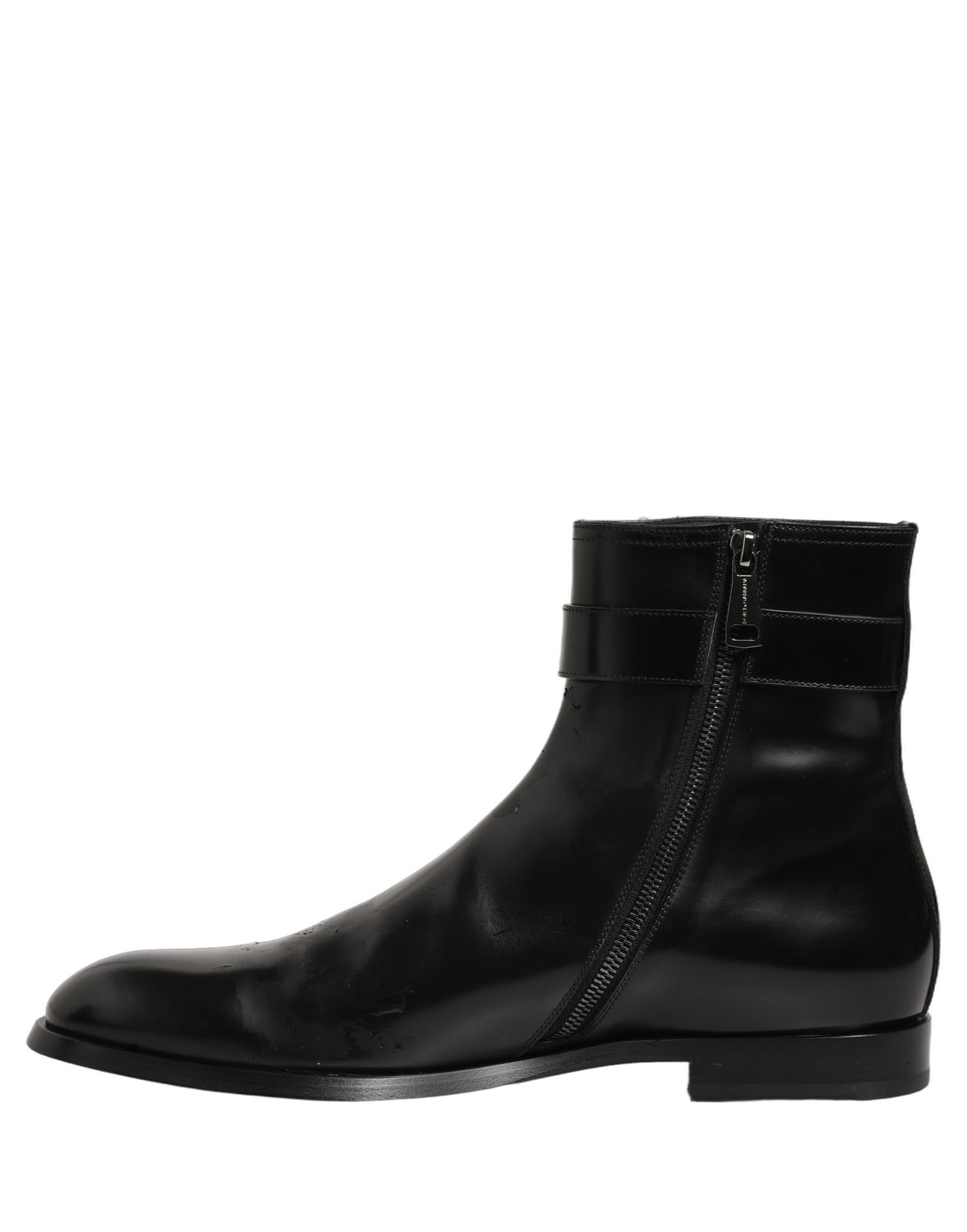 Black Leather Logo Buckle Mid Calf Boots Shoes