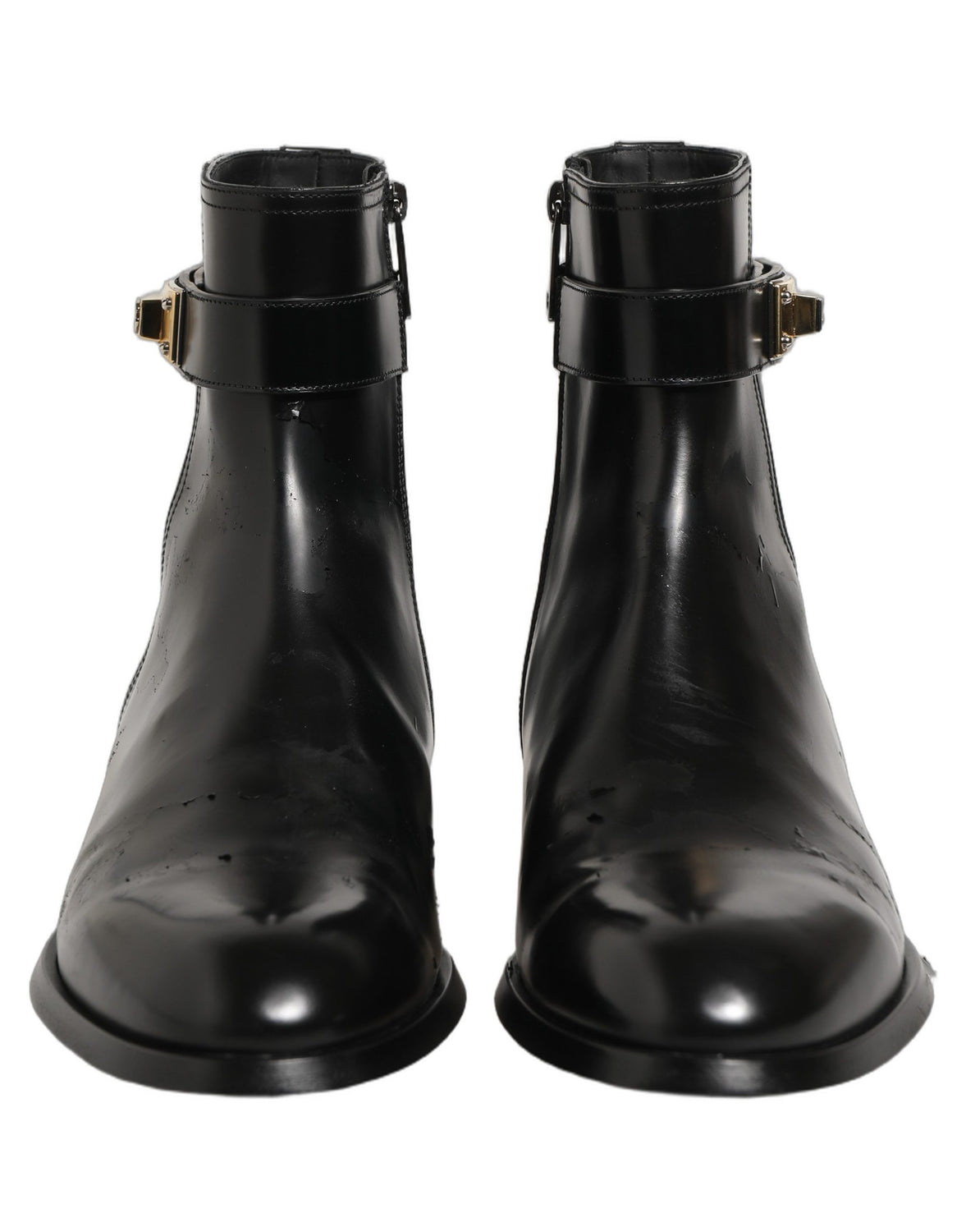 Black Leather Logo Buckle Mid Calf Boots Shoes
