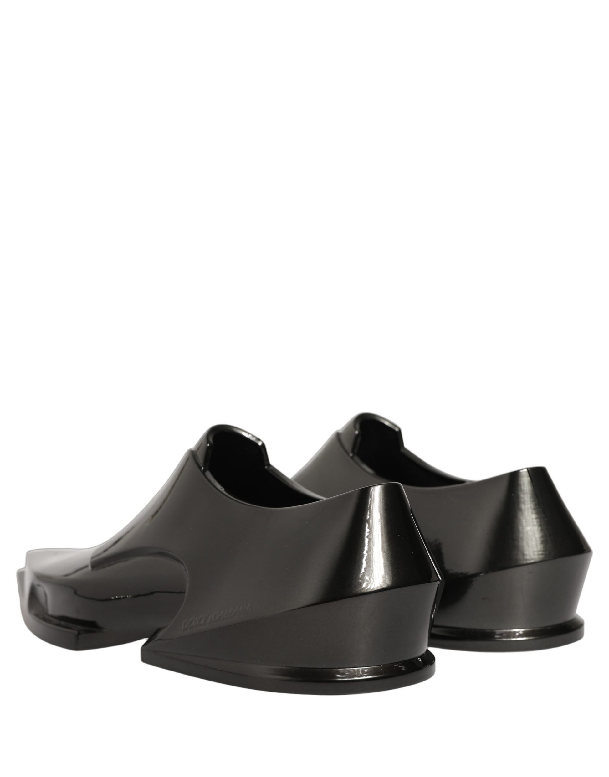 Dress Shiny Black Slip On Plastic Dress Shoes