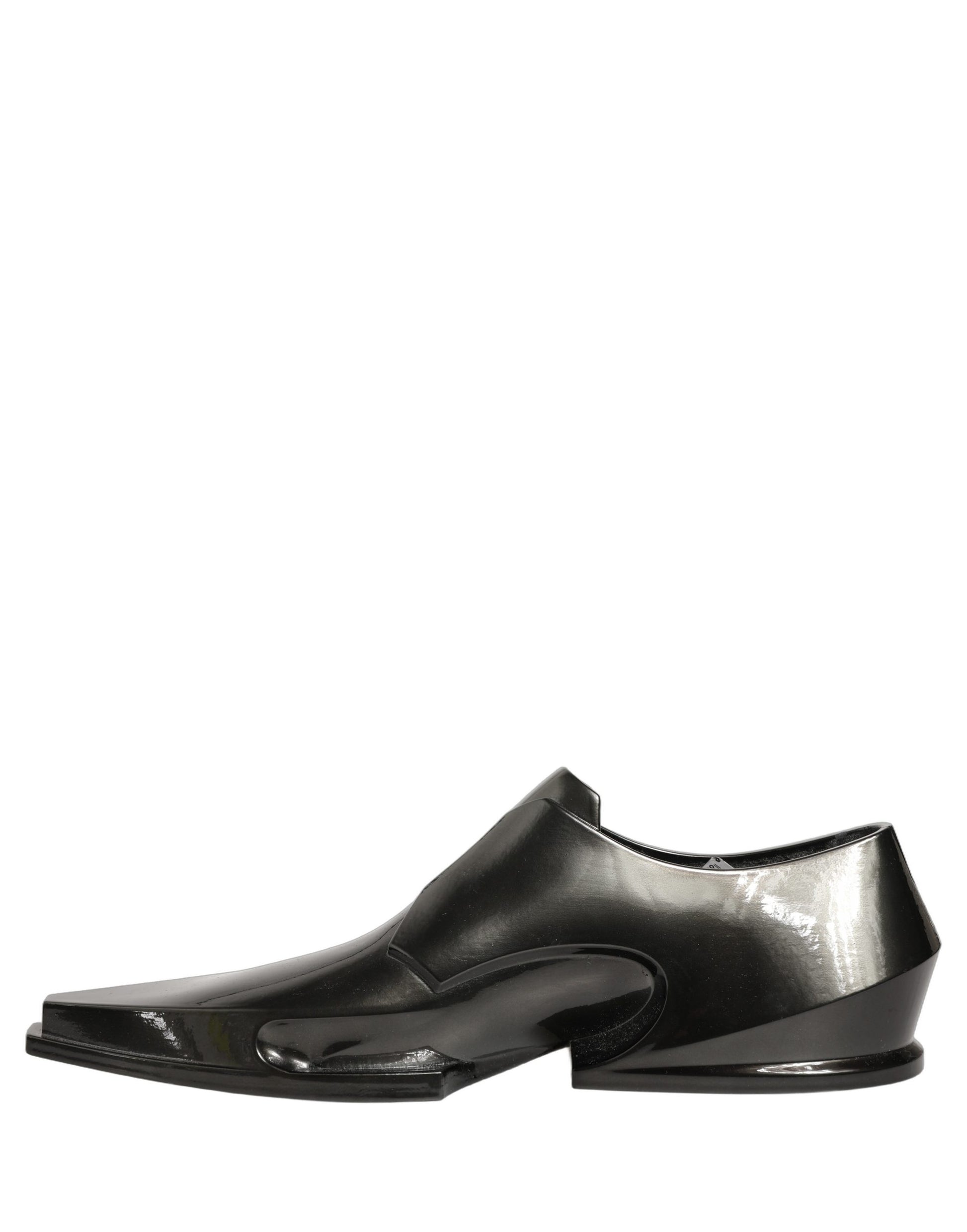 Dress Shiny Black Slip On Plastic Dress Shoes
