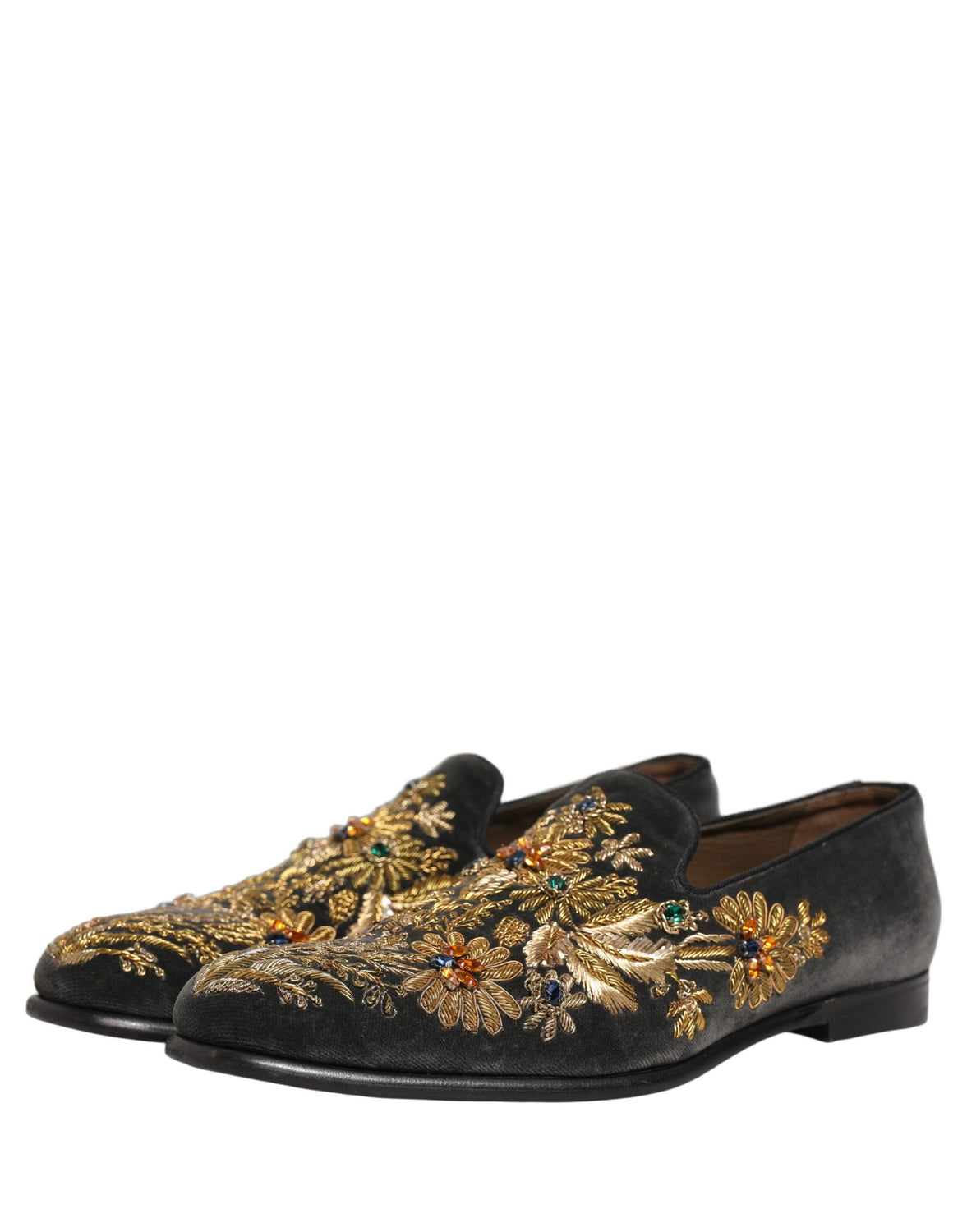 Black Velvet Embellished Dress Loafers Shoes