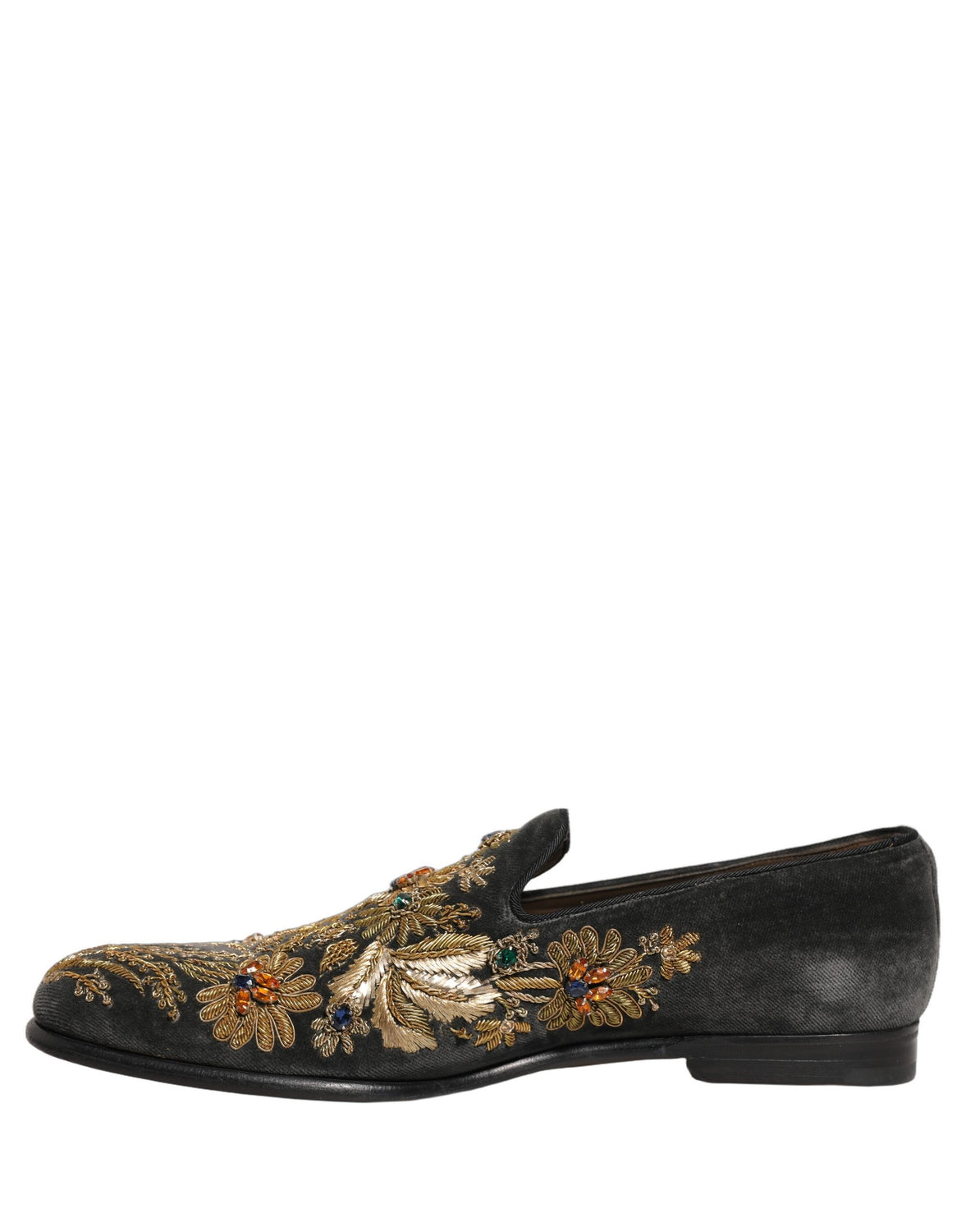 Black Velvet Embellished Dress Loafers Shoes