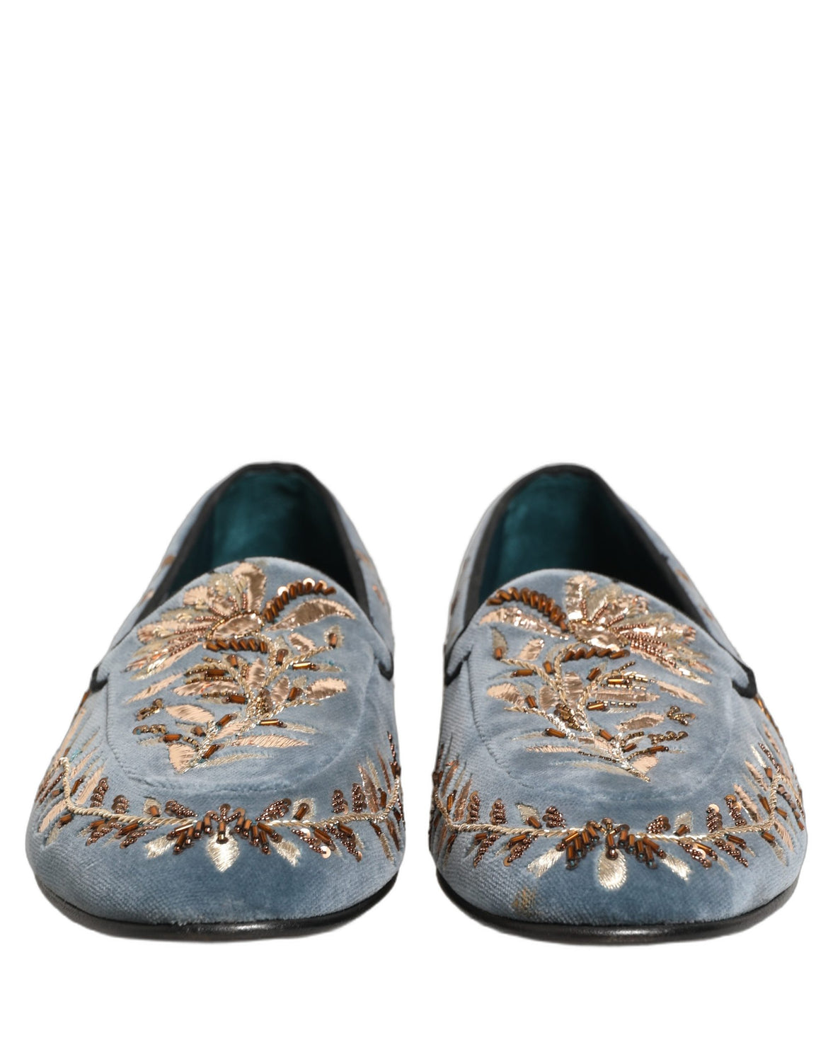 Blue Velvet Embellished Dress Loafers Shoes