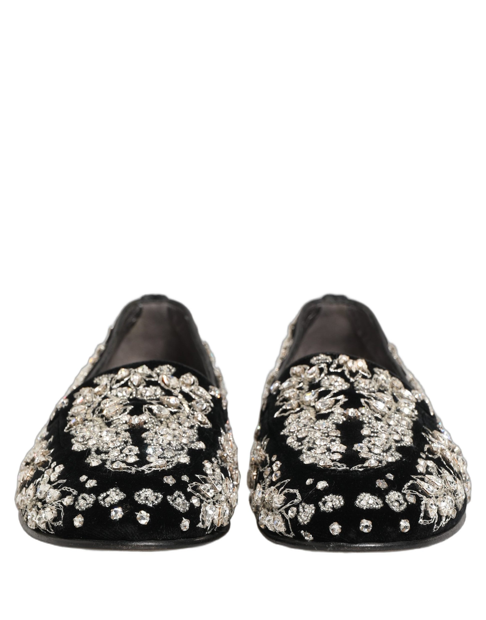 Black Velvet Embellished Dress Loafers Shoes