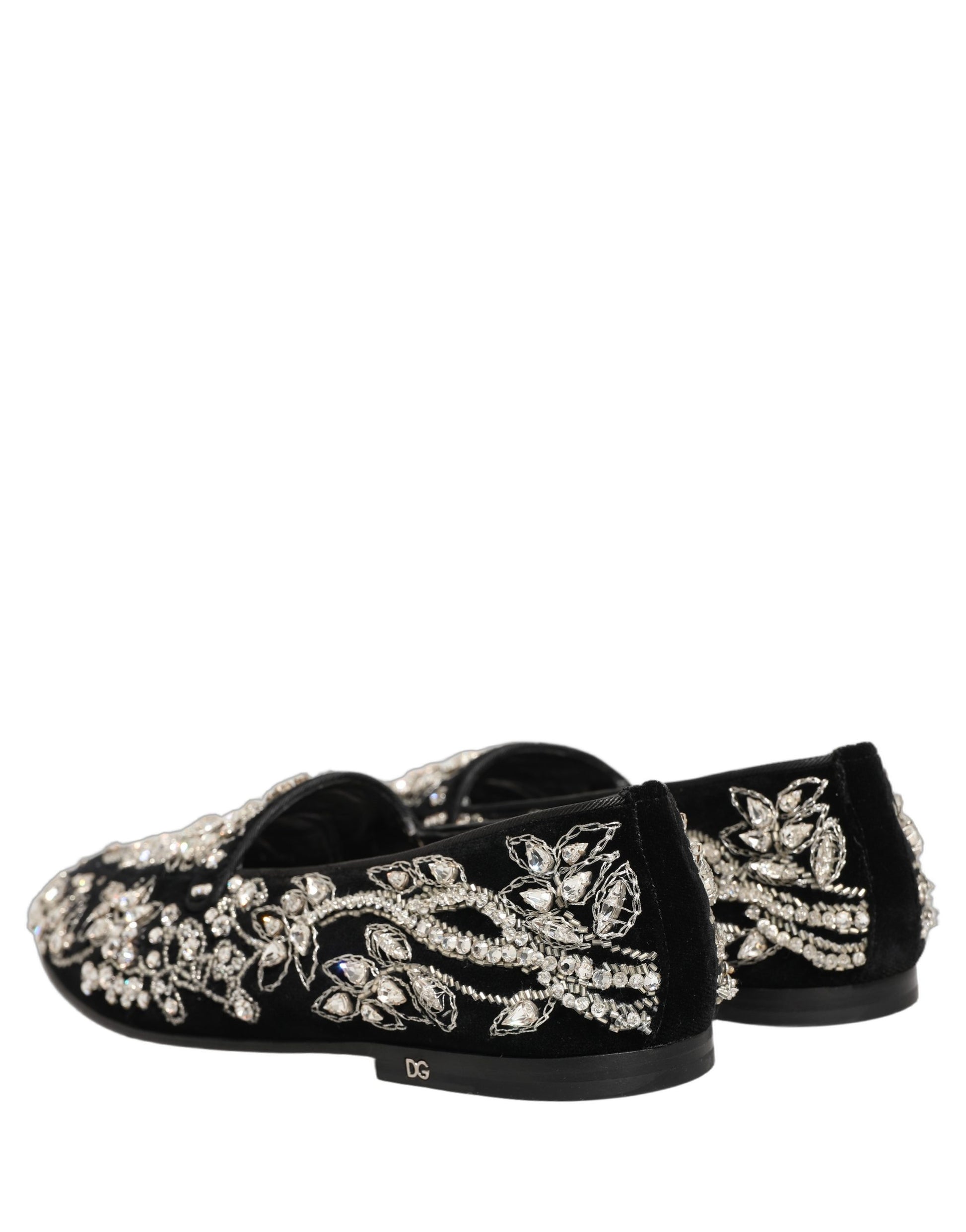 Black Velvet Embellished Dress Loafers Shoes