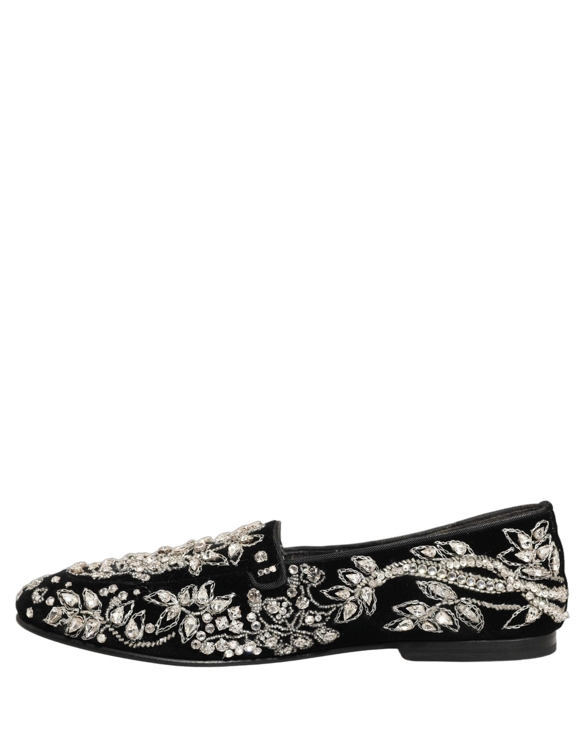 Black Velvet Embellished Dress Loafers Shoes