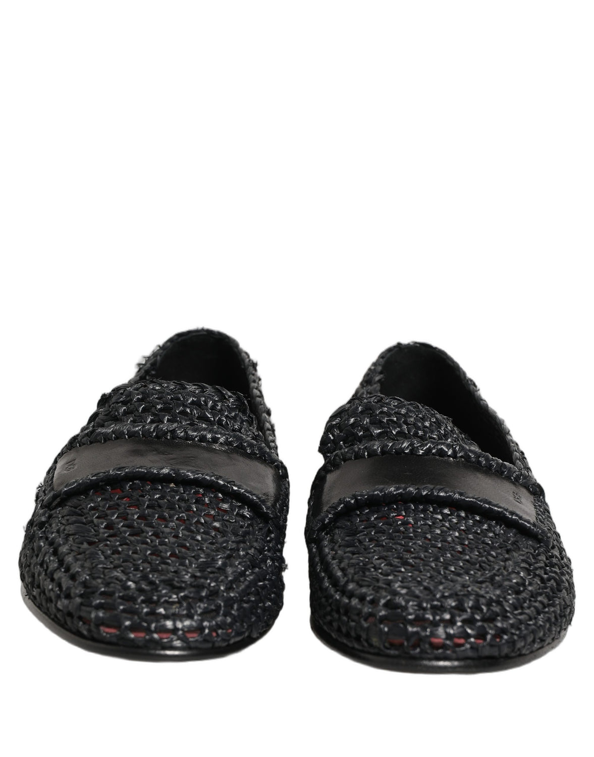 Black Woven Raffia Slip On Loafers Shoes