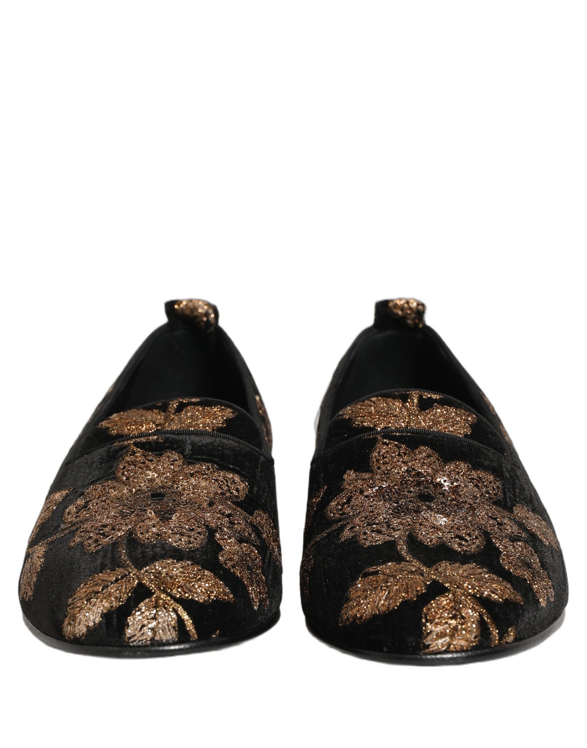 Black Floral Jacquard Dress Loafers Shoes