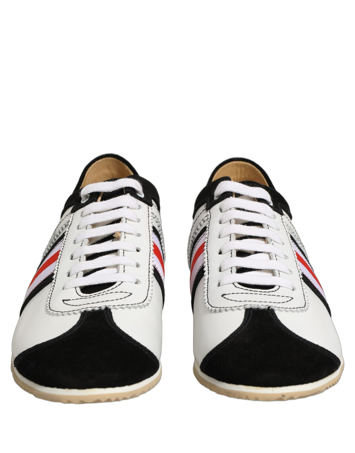 Black White Leather Suede Low Top Sneakers Shoes