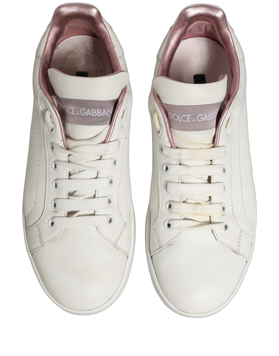 White Pink Leather Low Top Sneakers Shoes