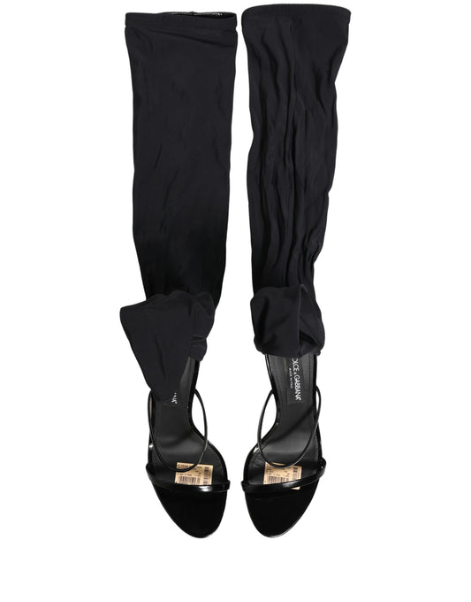 Stiletto Sandals Socks Knee High Boots Black
