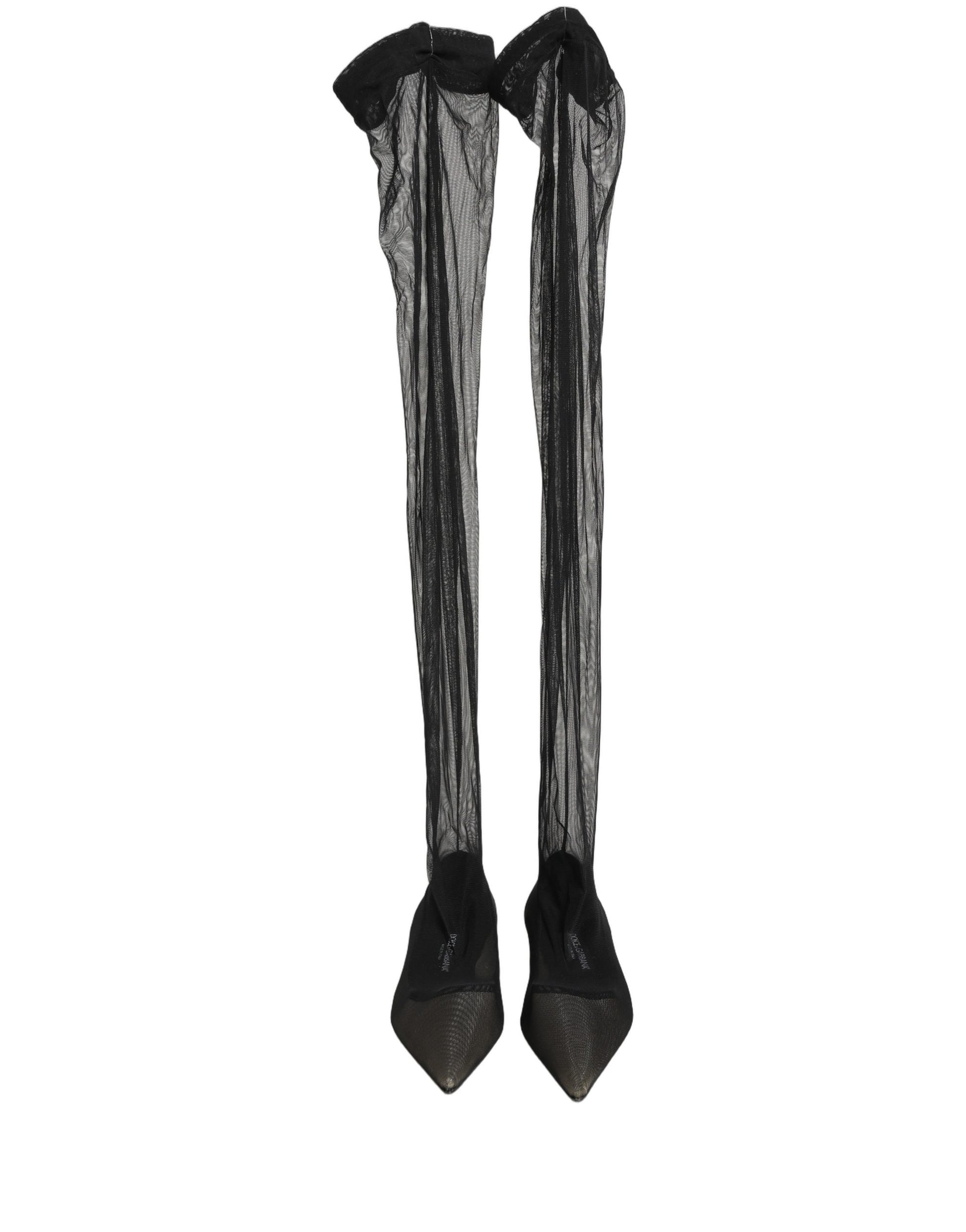 Black Over The Knee Tulle Flats Boots Shoes