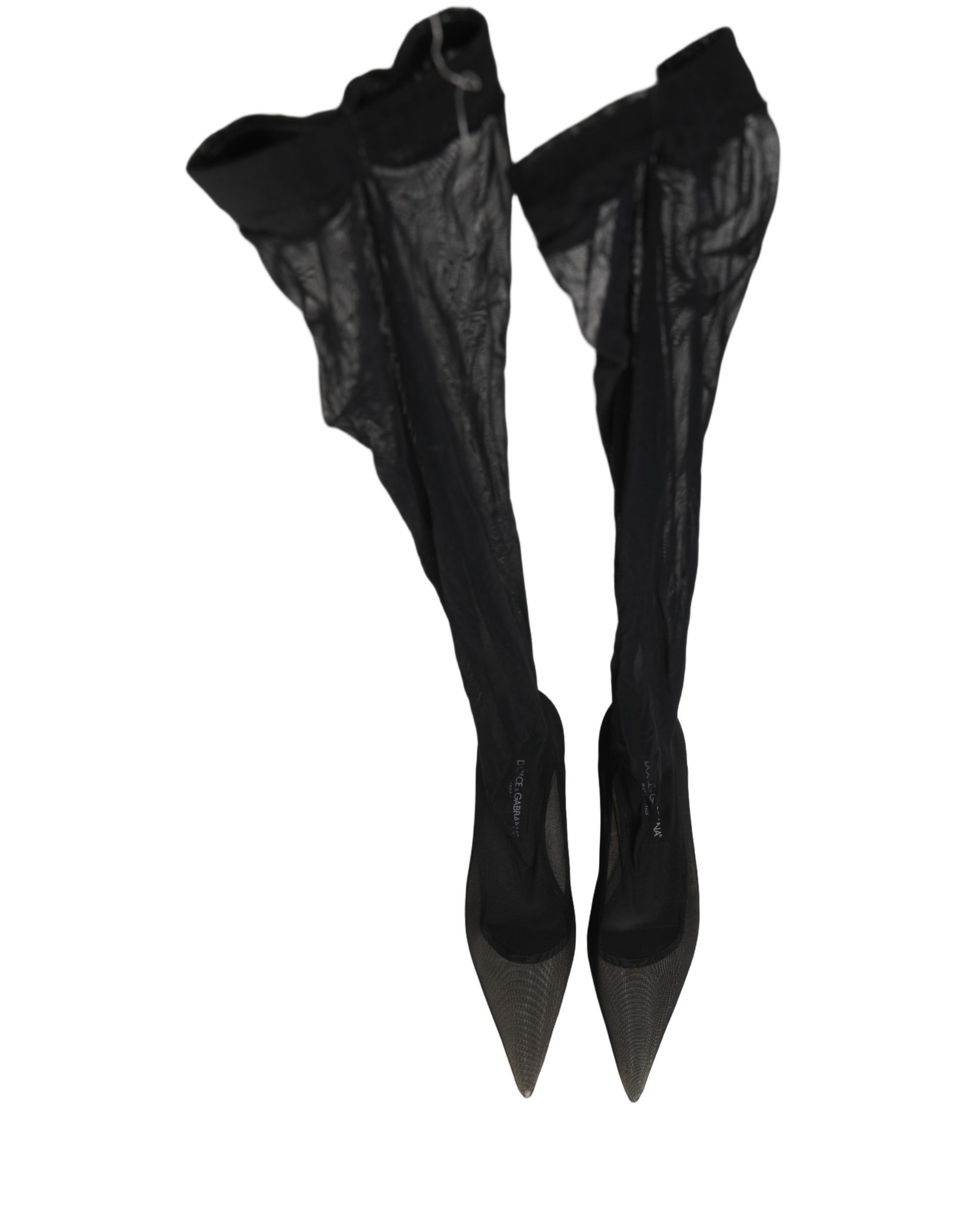 Black Over The Knee Tulle Flats Boots Shoes