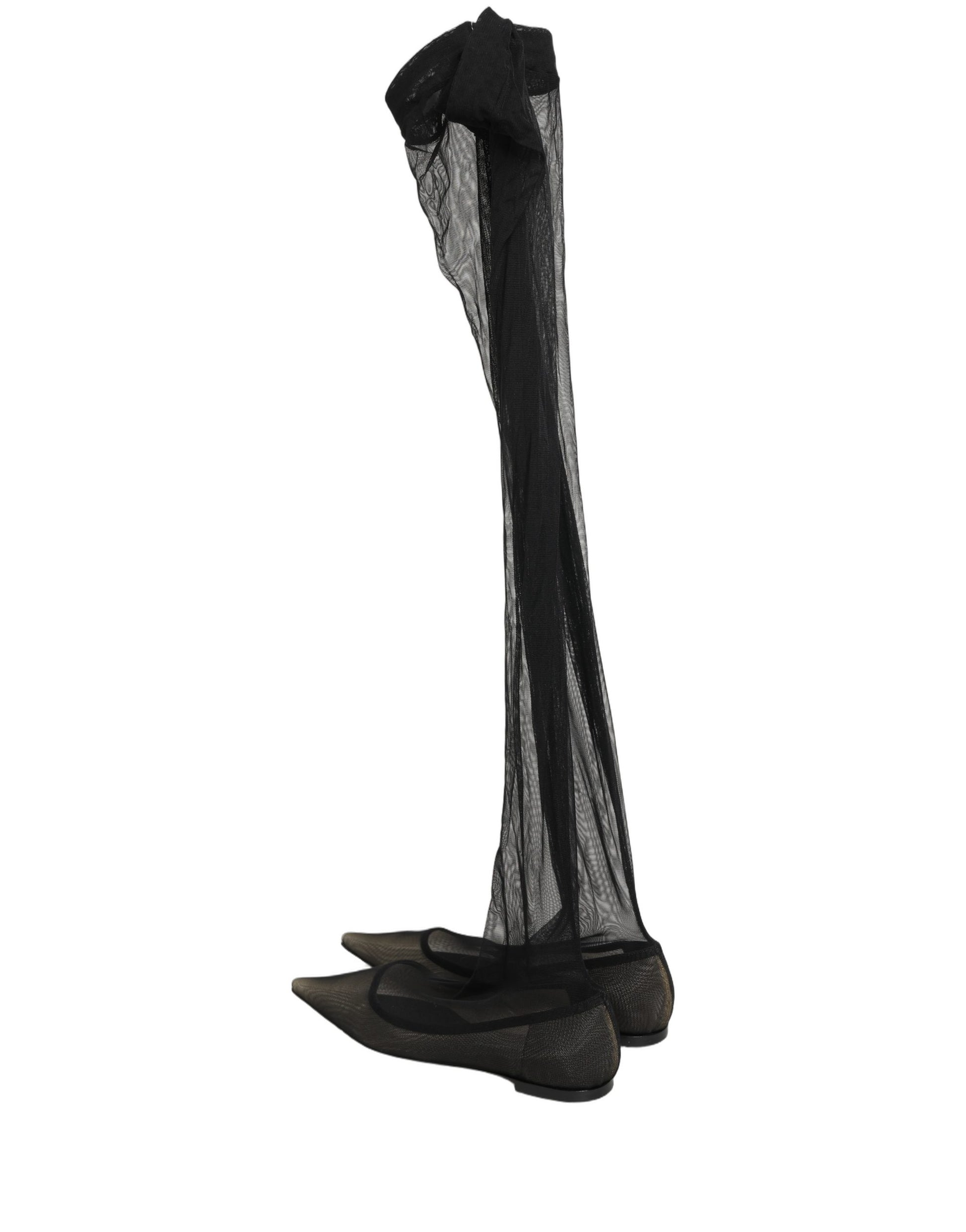 Black Over The Knee Tulle Flats Boots Shoes
