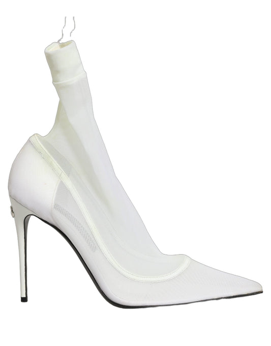 White Tulle Stretch Mesh Sock Boots Shoes