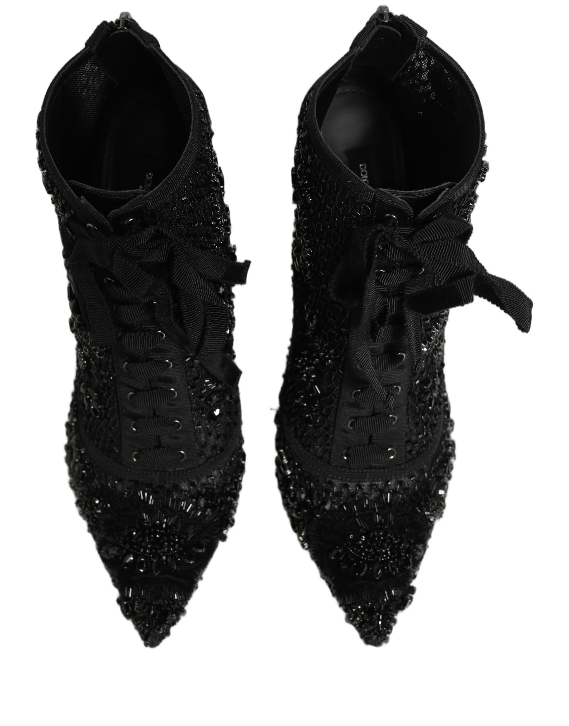 Black Embellished Mesh Ankle Boots Shoes