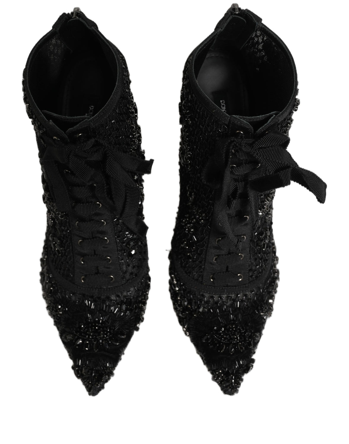 Black Embellished Mesh Ankle Boots Shoes