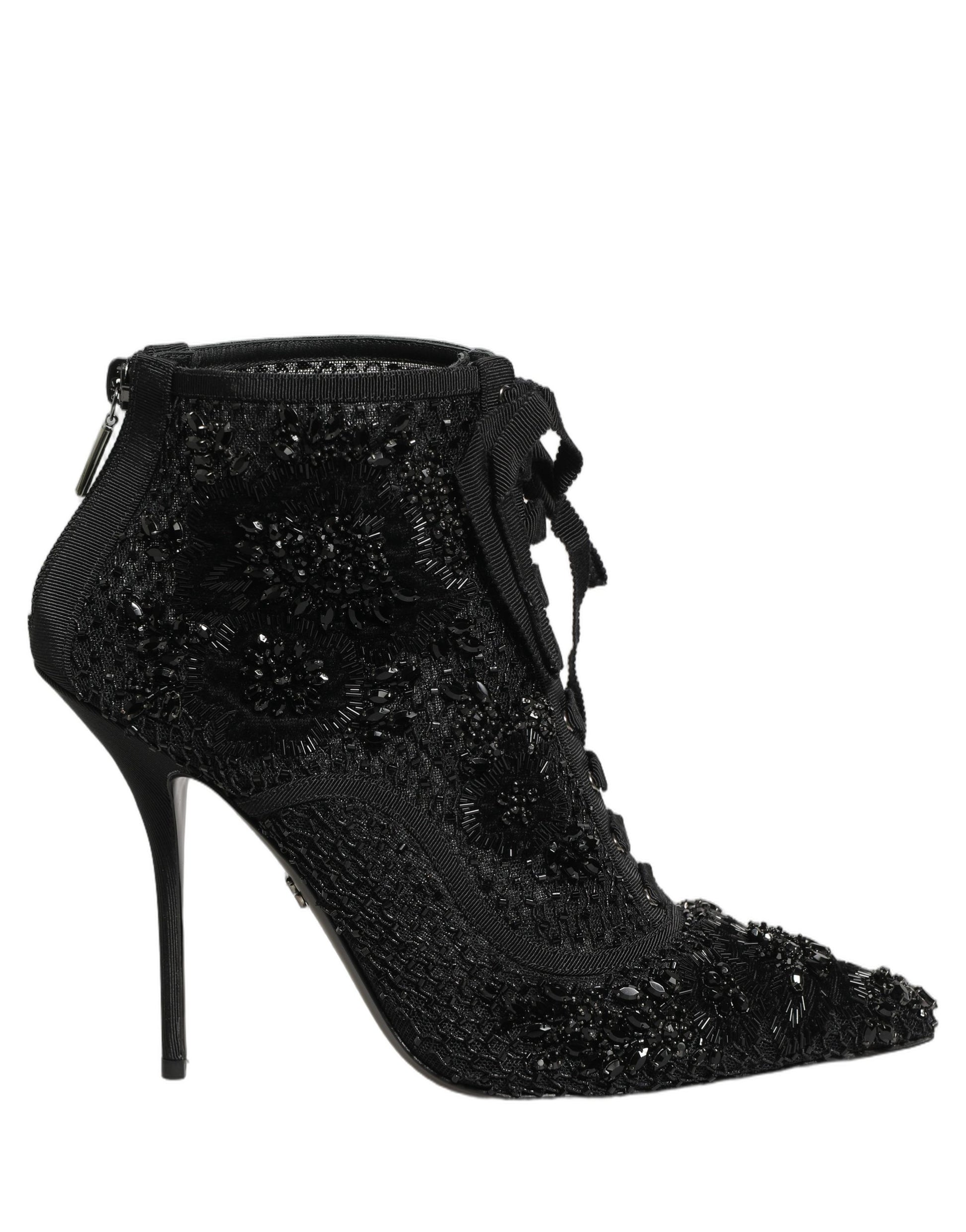 Black Embellished Mesh Ankle Boots Shoes