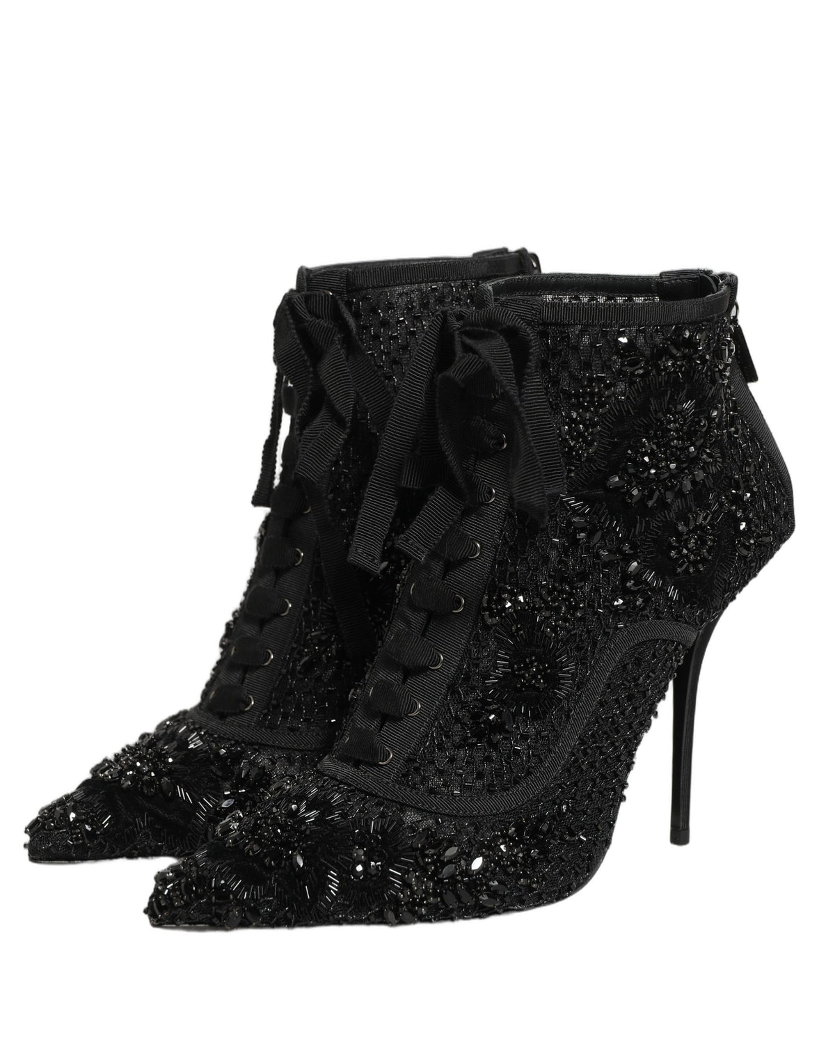 Black Embellished Mesh Ankle Boots Shoes