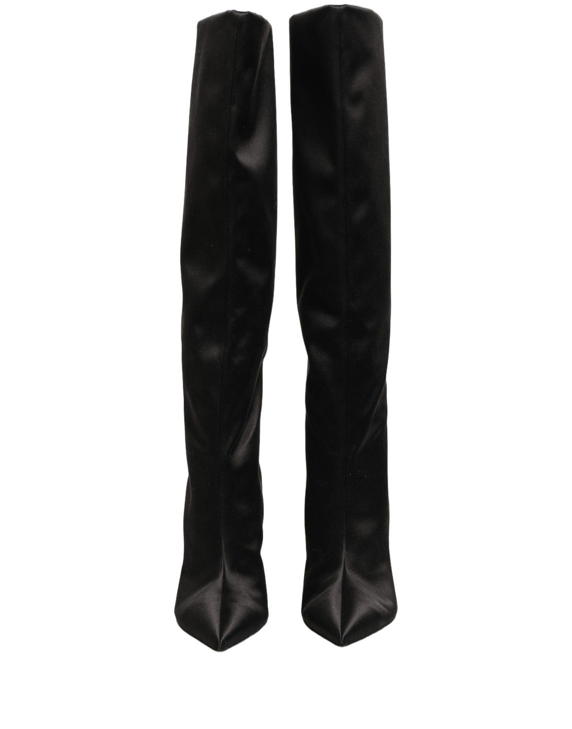 Black Satin Knee High Stiletto Boots Shoes