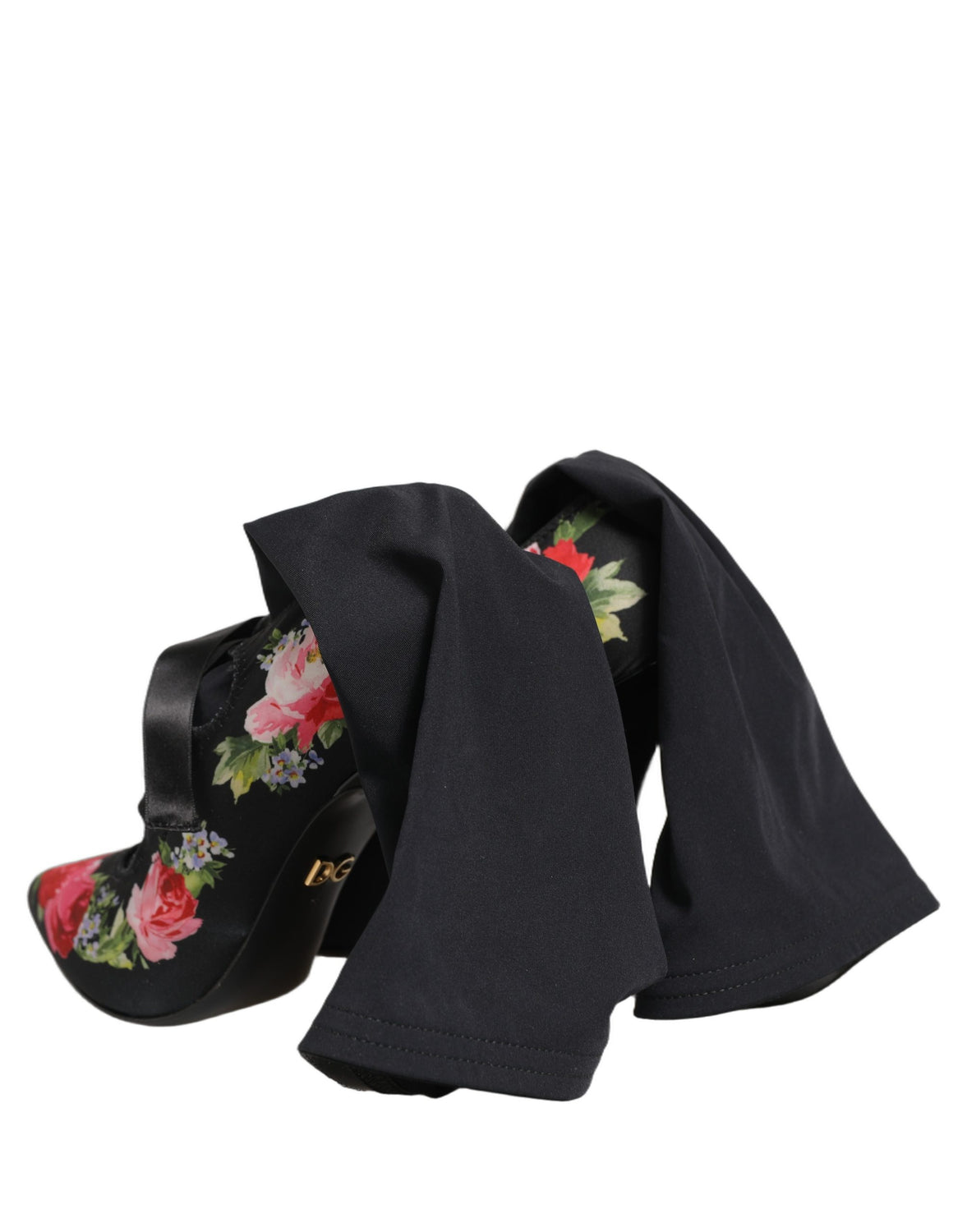 Black Floral Stiletto Mid Calf Boots Shoes