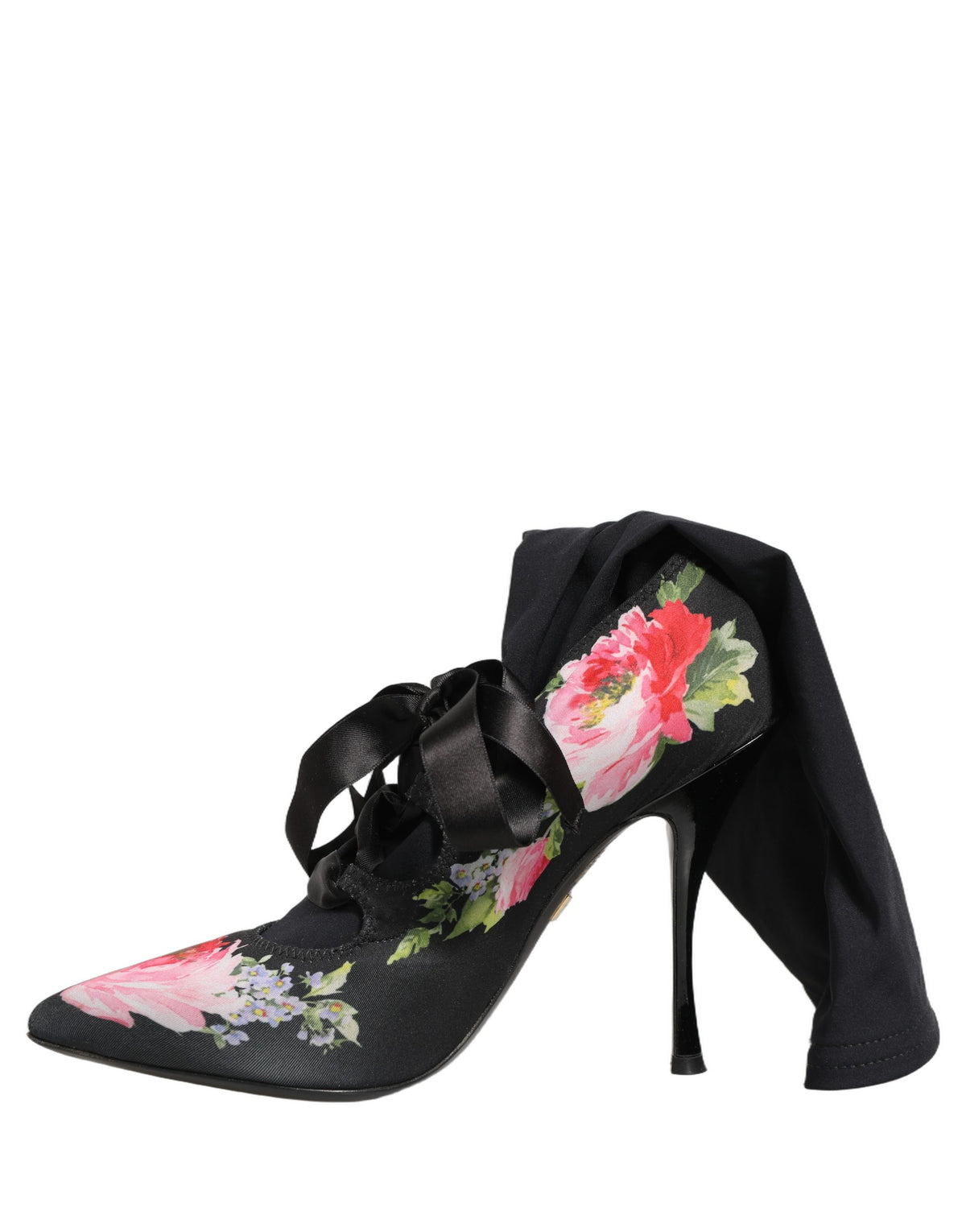 Black Floral Stiletto Mid Calf Boots Shoes