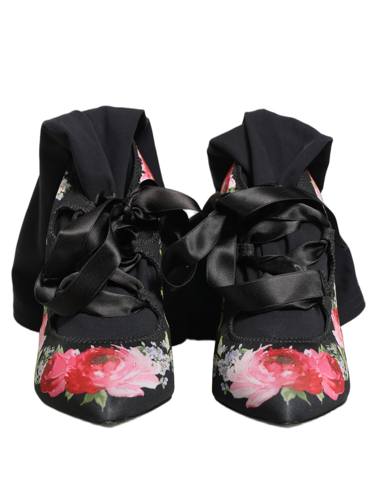 Black Floral Stiletto Mid Calf Boots Shoes