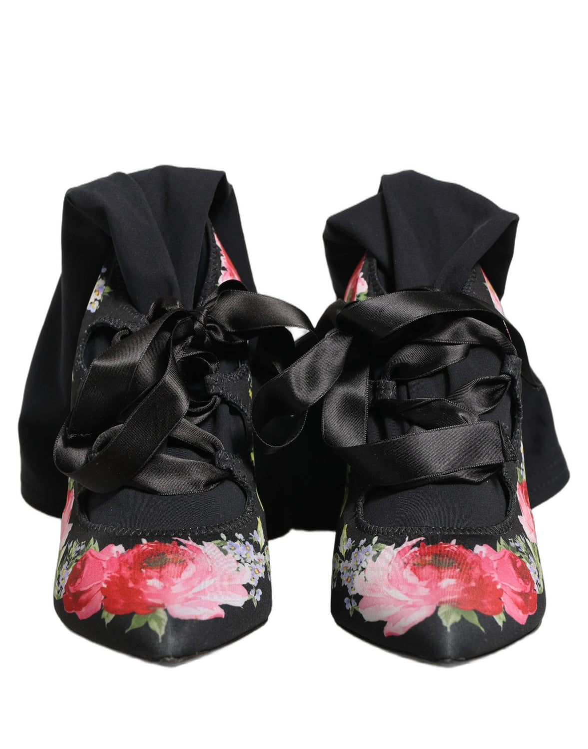 Black Floral Stiletto Mid Calf Boots Shoes