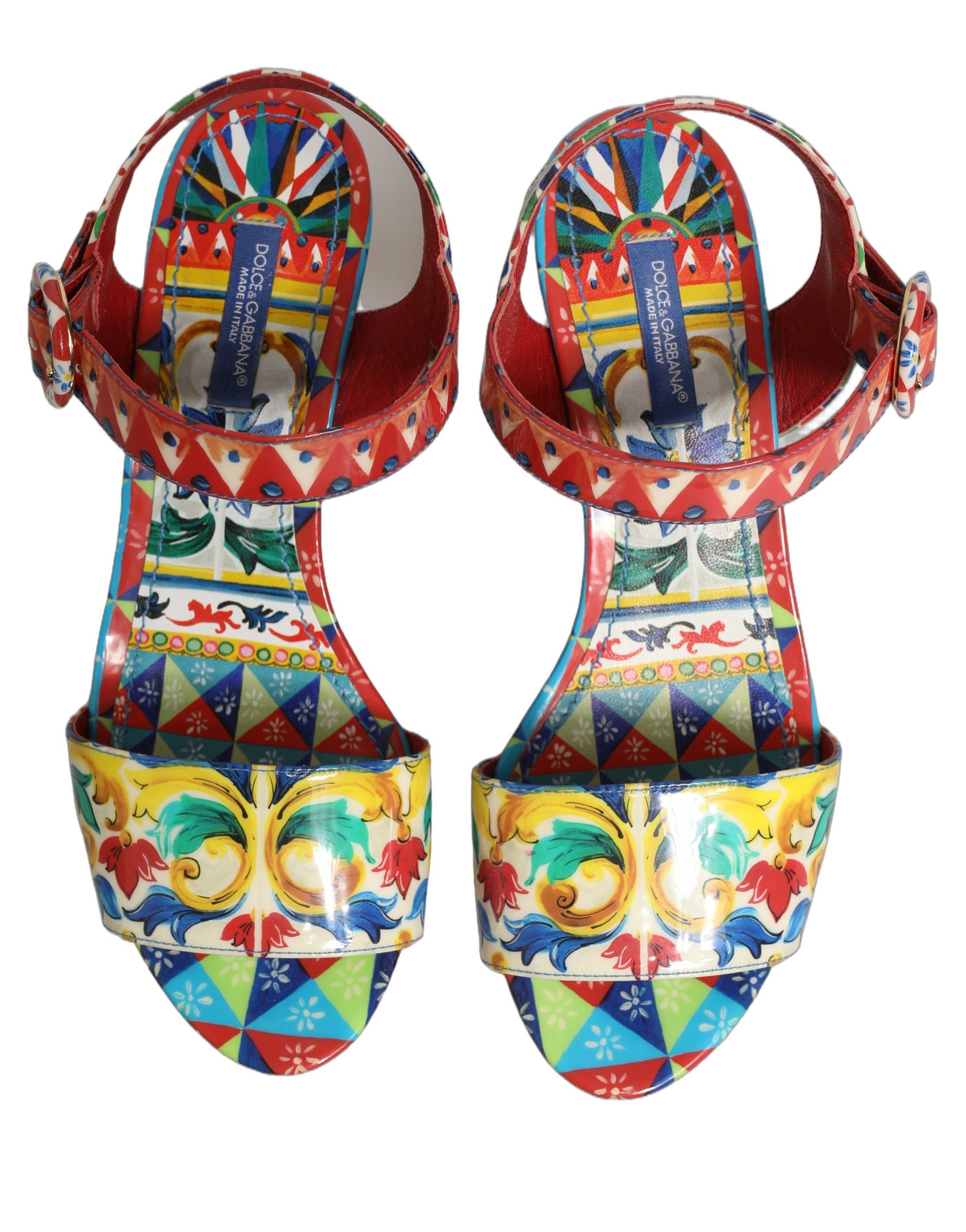 Multicolor Majolica Leather Wedge Sandals Shoes