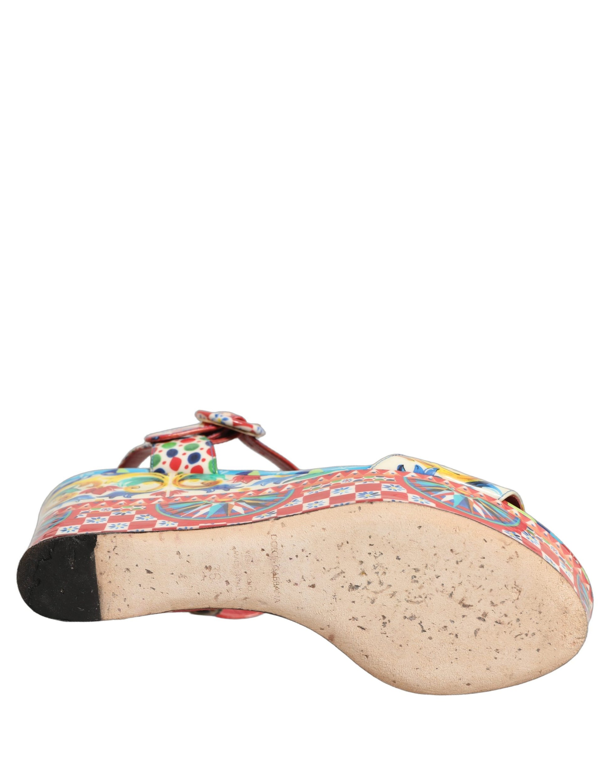 Multicolor Majolica Leather Wedge Sandals Shoes