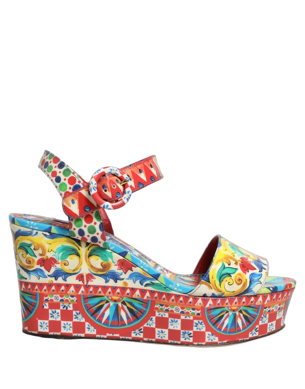 Multicolor Majolica Leather Wedge Sandals Shoes